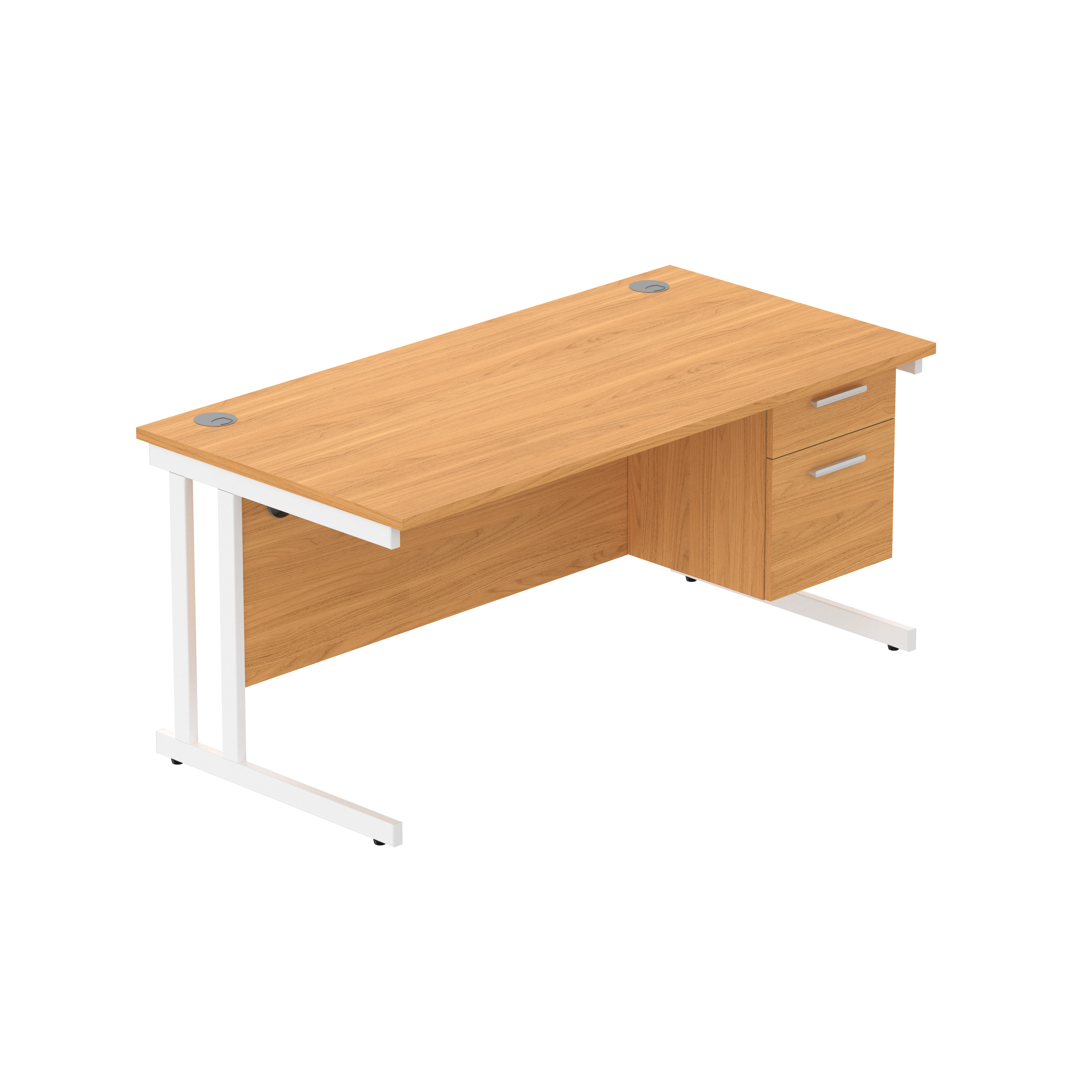 Office Rectangular Desk with Steel Double Upright Cantilever Legs + 2 Drawer Fixed Pedestal (FSC) | 1600X800 | Norwegian Beech/White thumbnail 2