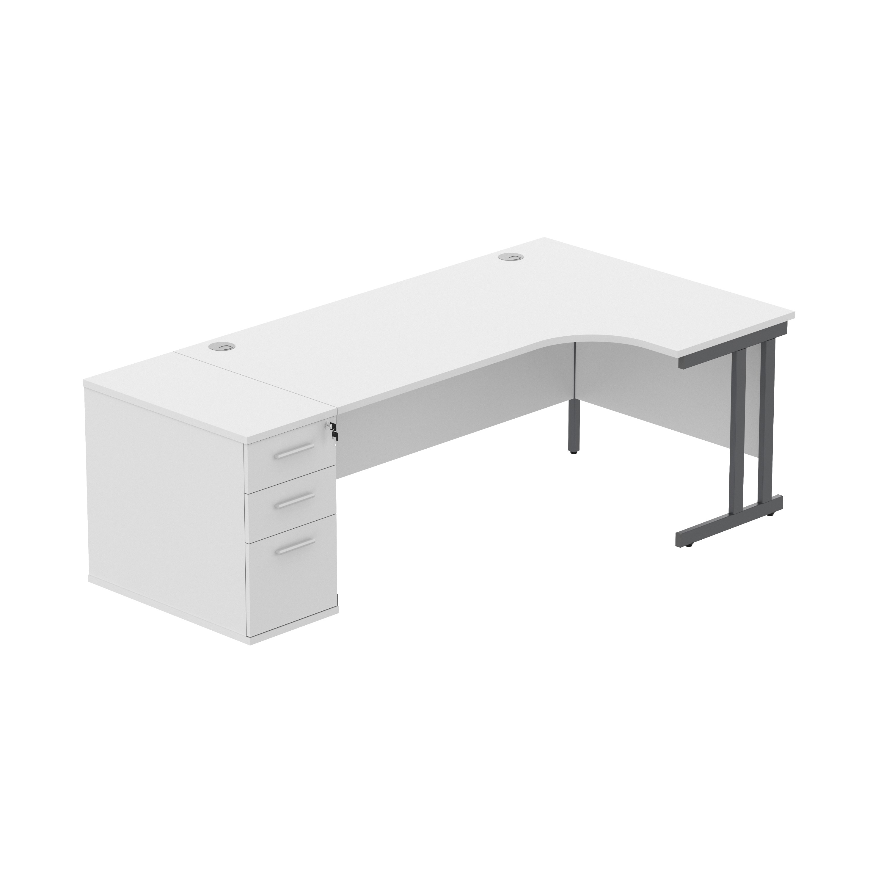 Double Upright Right Hand Radial Desk + Desk High Pedestal (FSC) | 600mm Deep Pedestal | 1800X1200 | Arctic White/Graphite
