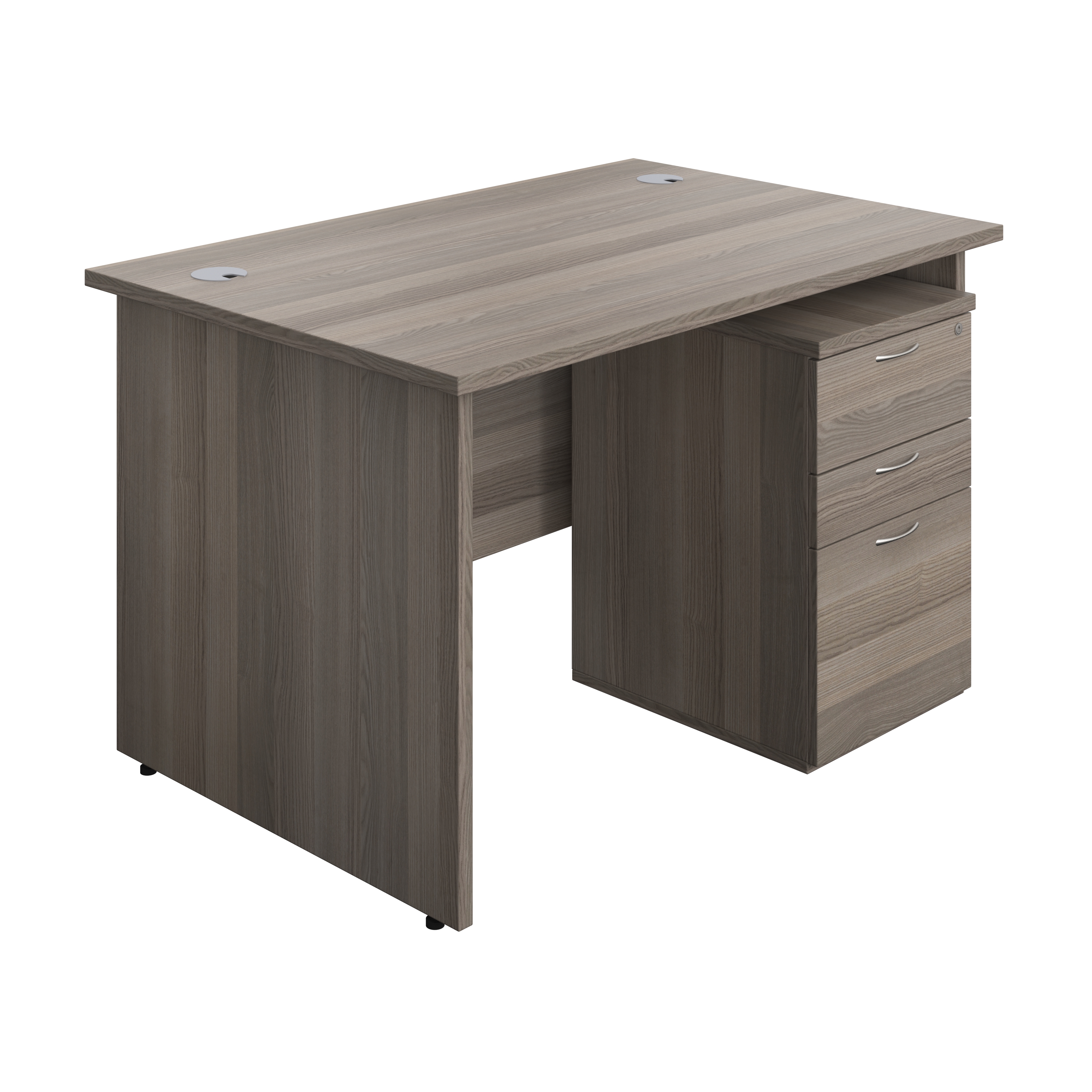 Panel Rectangular Desk + 3 Drawer High Mobile Pedestal Bundle (FSC) | 1200X800 | Grey Oak/Grey Oak