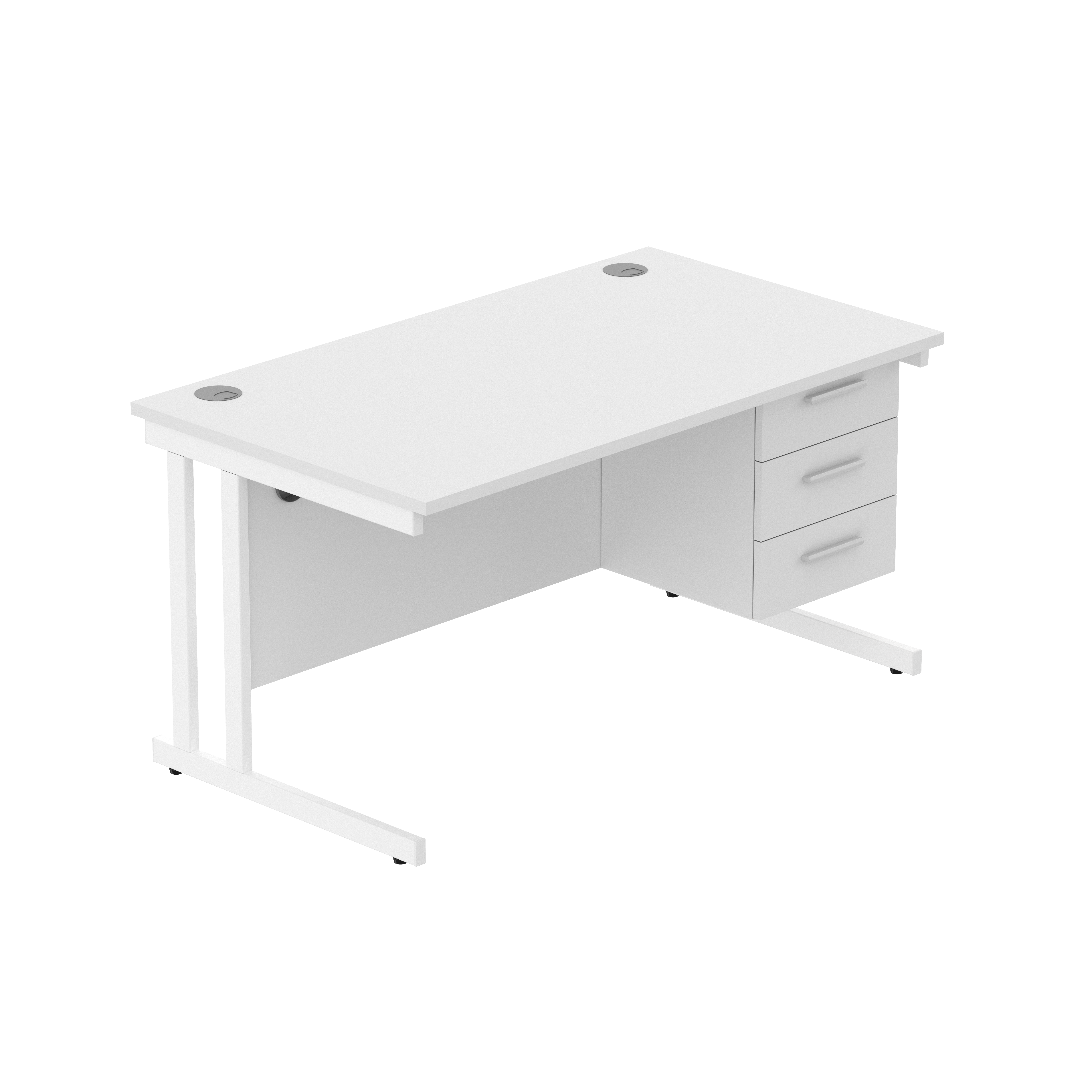Office Rectangular Desk with Steel Double Upright Cantilever Legs + 3 Drawer Fixed Pedestal (FSC) | 1400X800 | Arctic White/White thumbnail 2
