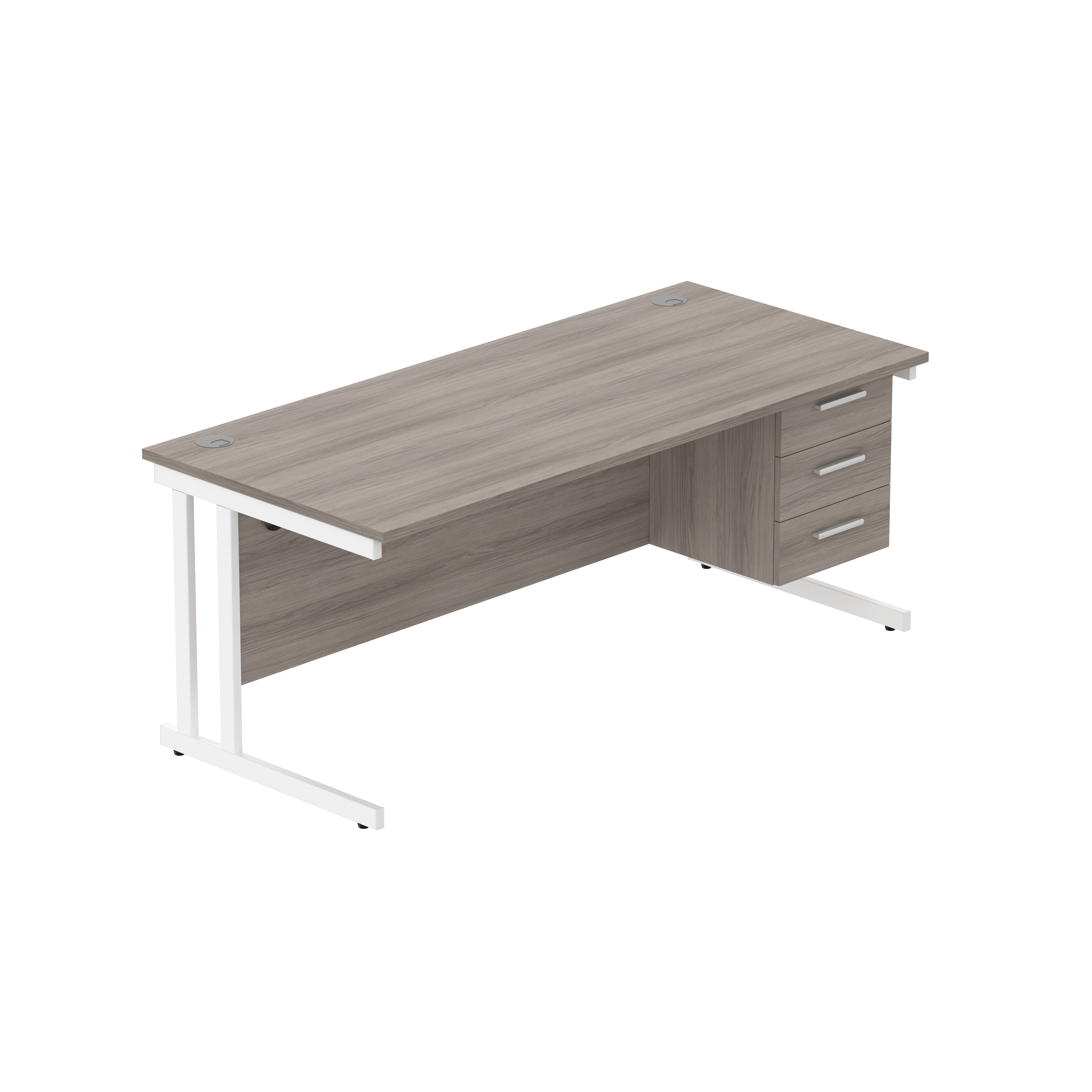 Office Rectangular Desk with Steel Double Upright Cantilever Legs + 3 Drawer Fixed Pedestal (FSC) | 1800X800 | Alaskan Grey Oak/White thumbnail 2