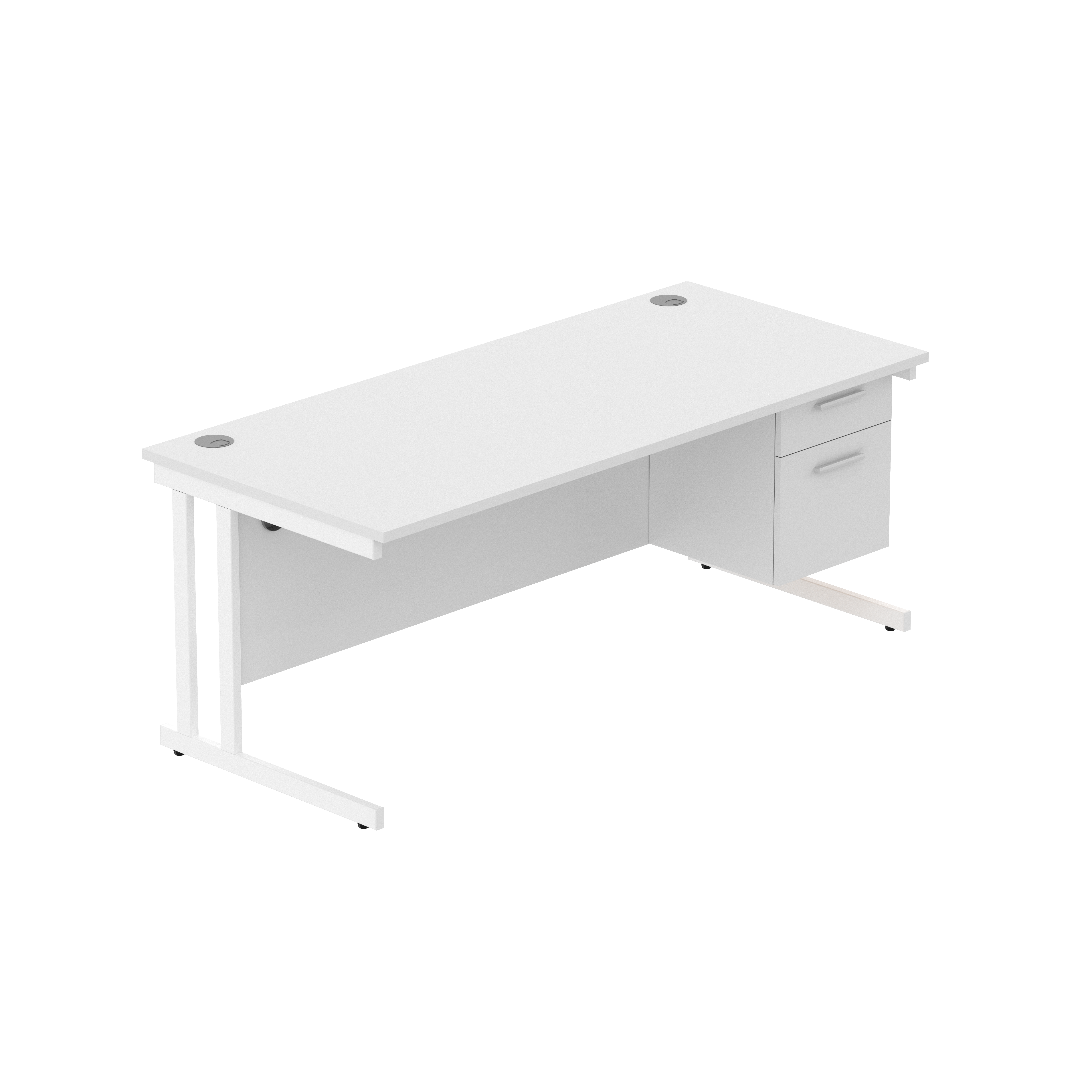 Office Rectangular Desk with Steel Double Upright Cantilever Legs + 2 Drawer Fixed Pedestal (FSC) | 1800X800 | Arctic White/White thumbnail 2