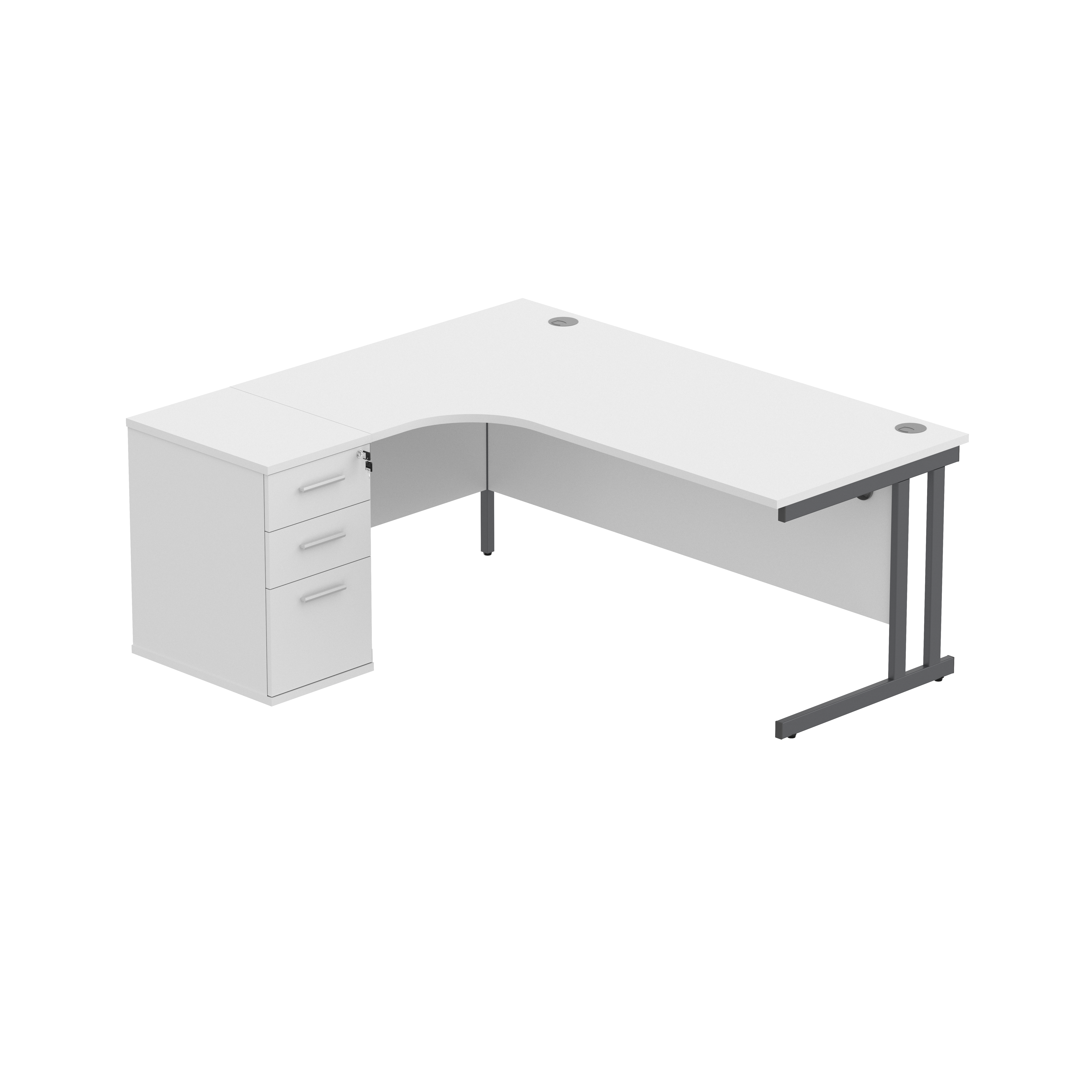 Double Upright Left Hand Radial Desk + Desk High Pedestal (FSC) | 600mm Deep Pedestal | 1800X1200 | Arctic White/Graphite