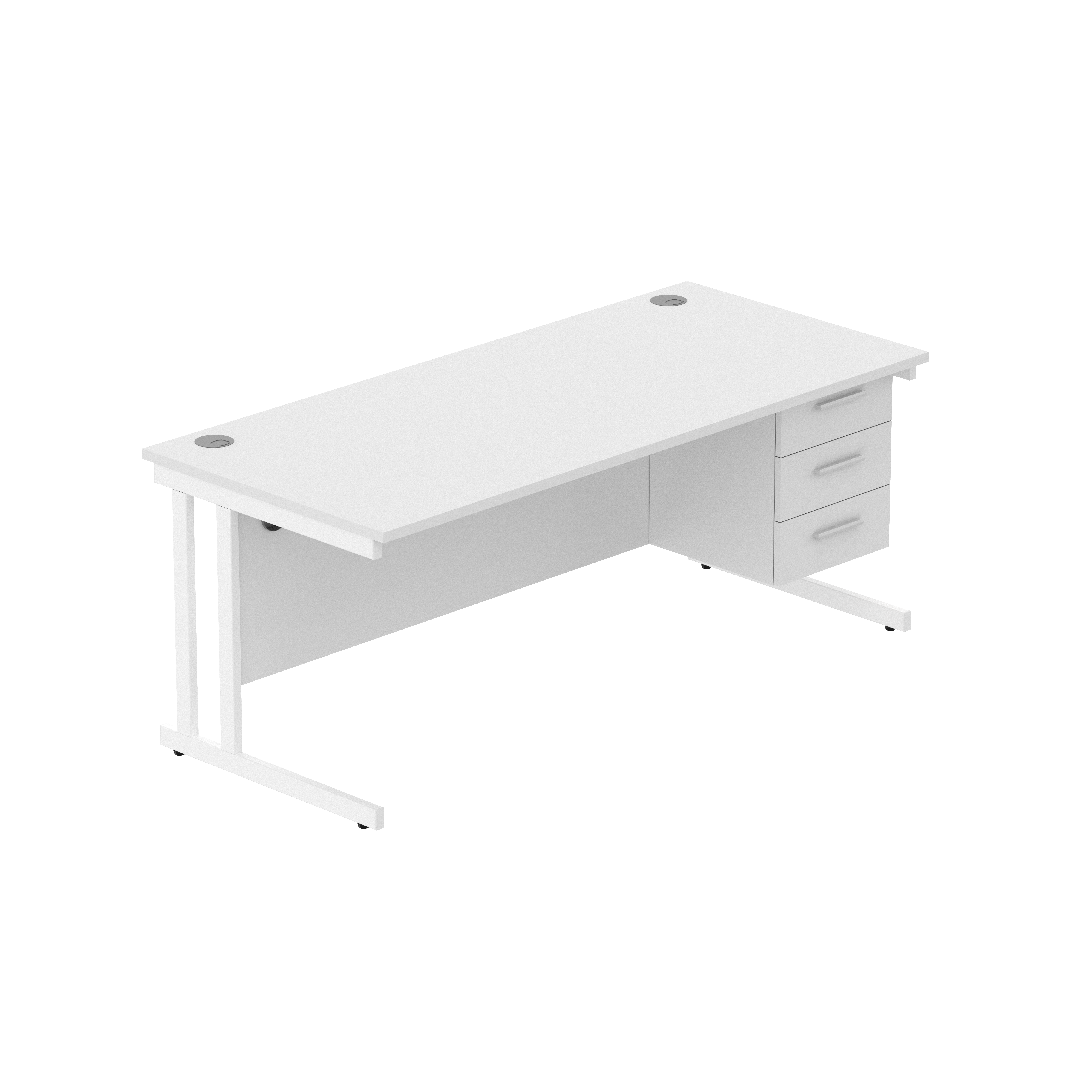 Office Rectangular Desk with Steel Double Upright Cantilever Legs + 3 Drawer Fixed Pedestal (FSC) | 1800X800 | Arctic White/White thumbnail 2