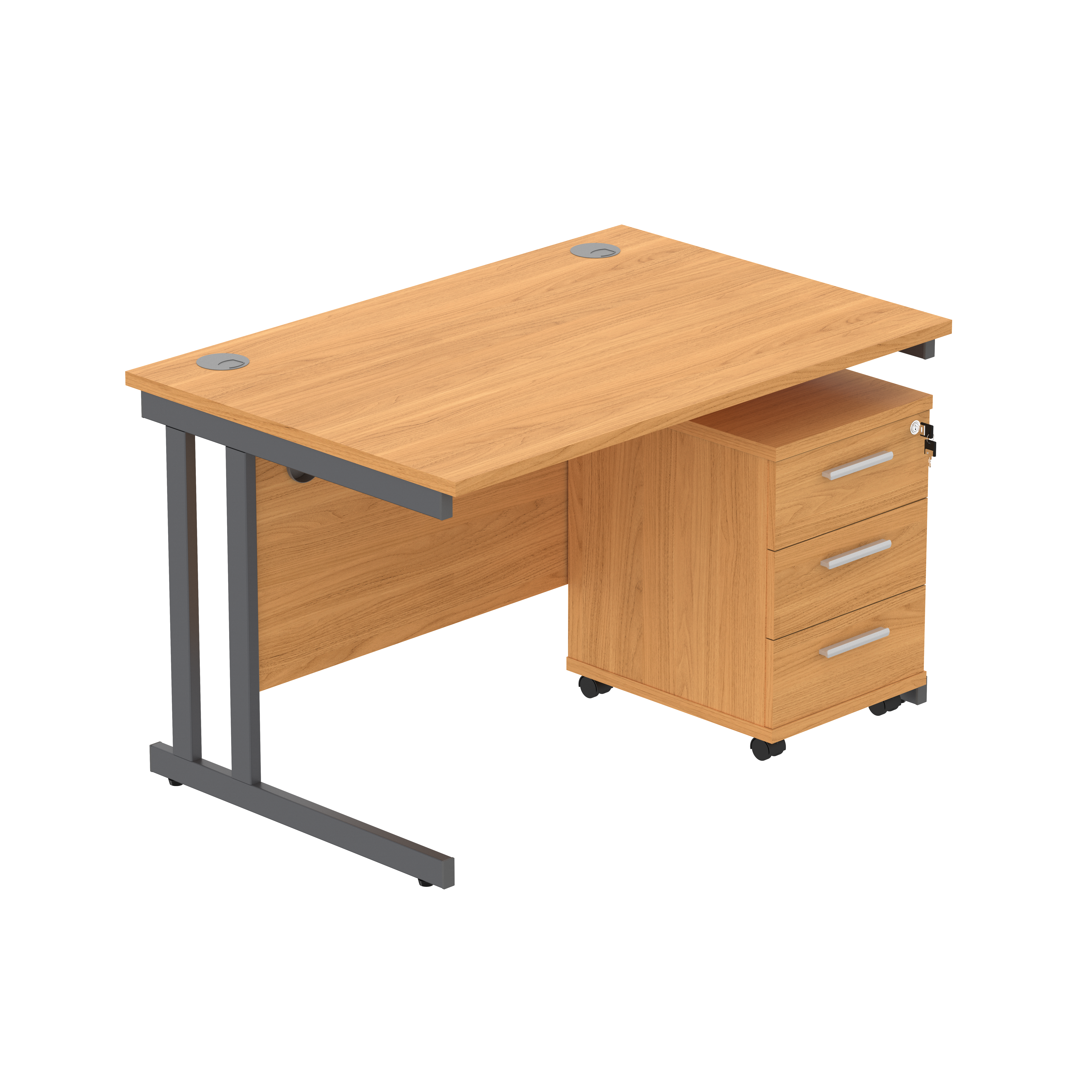 Double Upright Rectangular Desk + 3 Drawer Mobile Under Desk Pedestal (FSC) | 1200X800 | Norwegian Beech/Graphite thumbnail 2