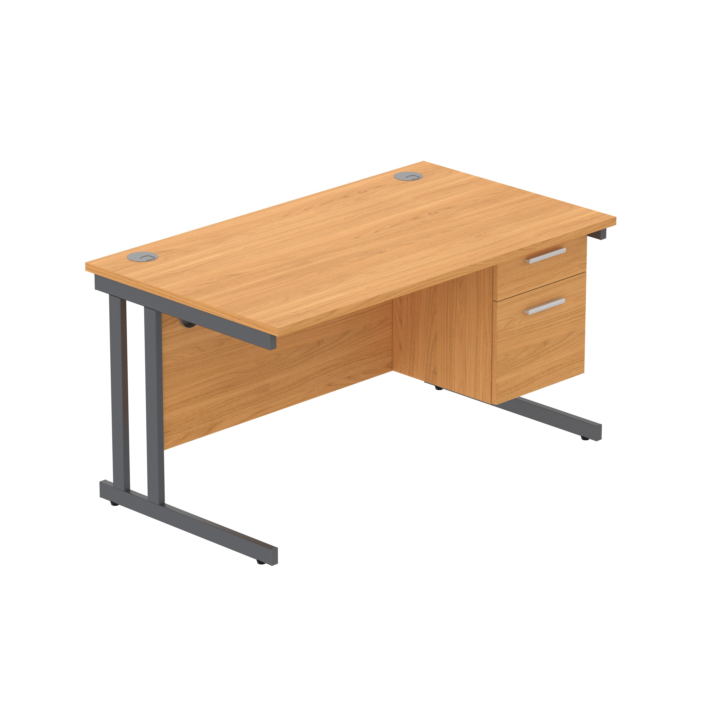 Office Rectangular Desk with Steel Double Upright Cantilever Legs + 2 Drawer Fixed Pedestal (FSC) | 1400X800 | Norwegian Beech/Graphite