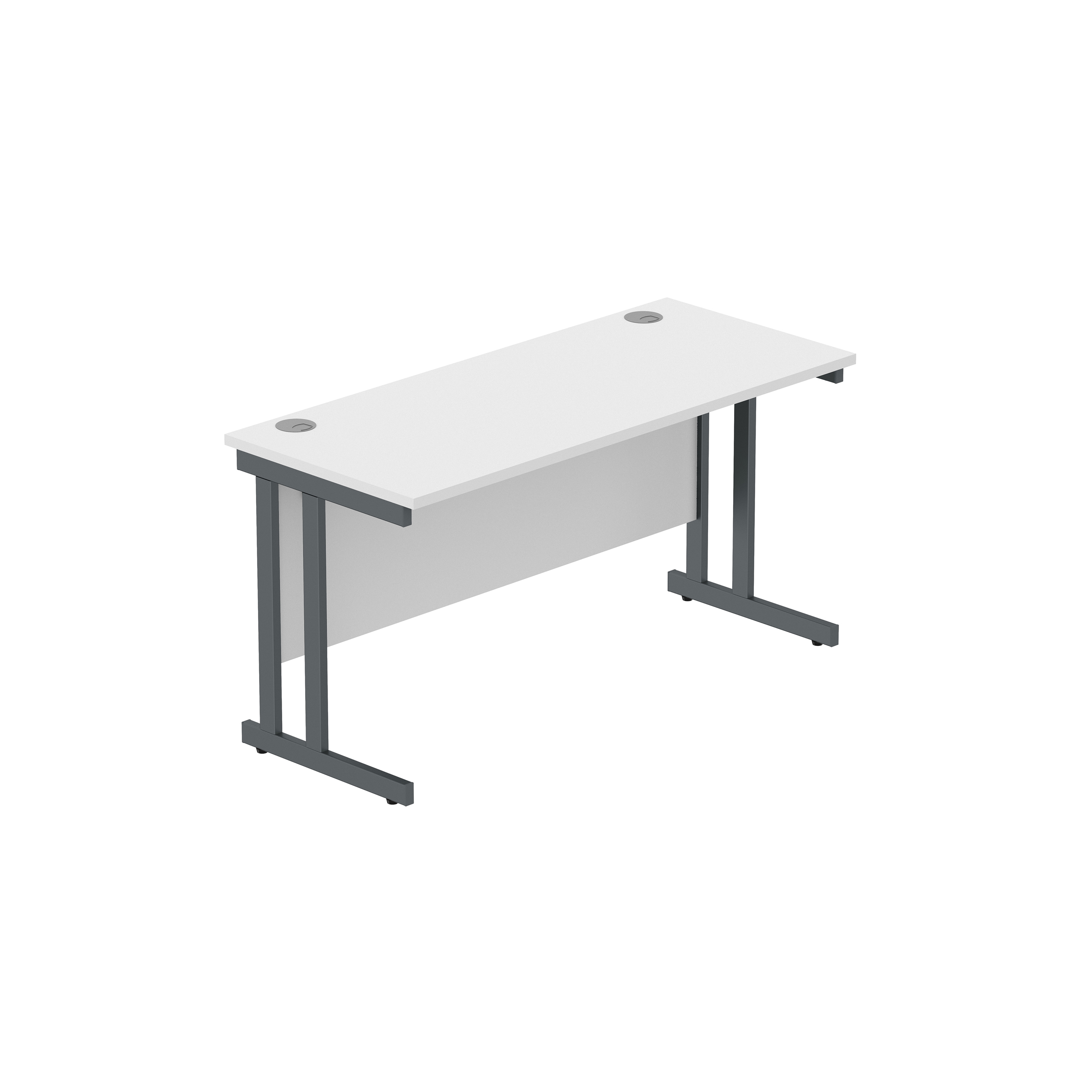 Office Rectangular Desk with Steel Double Upright Cantilever Frame (FSC) | 1400X600 | Arctic White/Graphite thumbnail 2