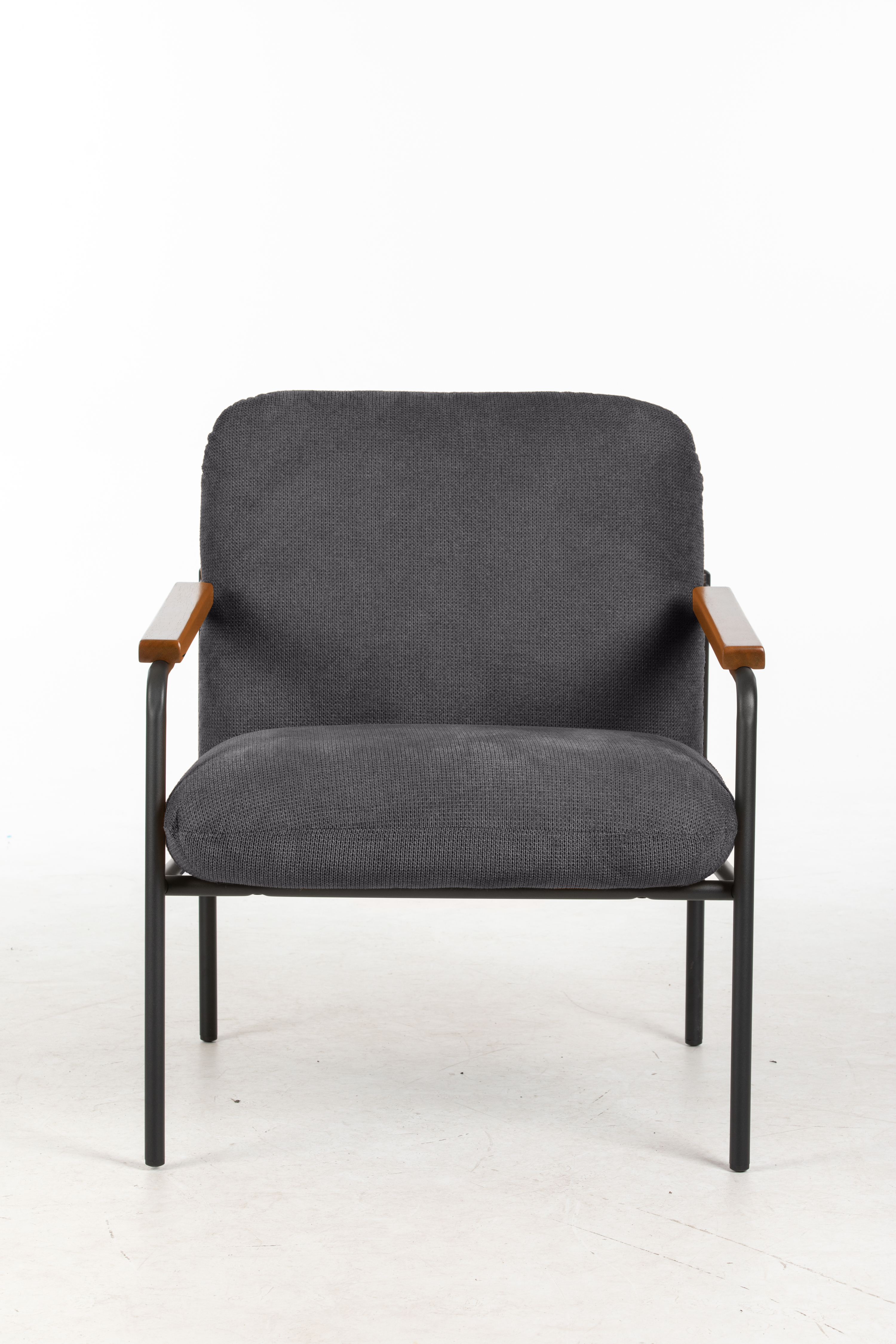 Settle Reception Chair with Wooden Arm Pads | Black Wire Frame | Grey Fabric/Dark Brown thumbnail 2