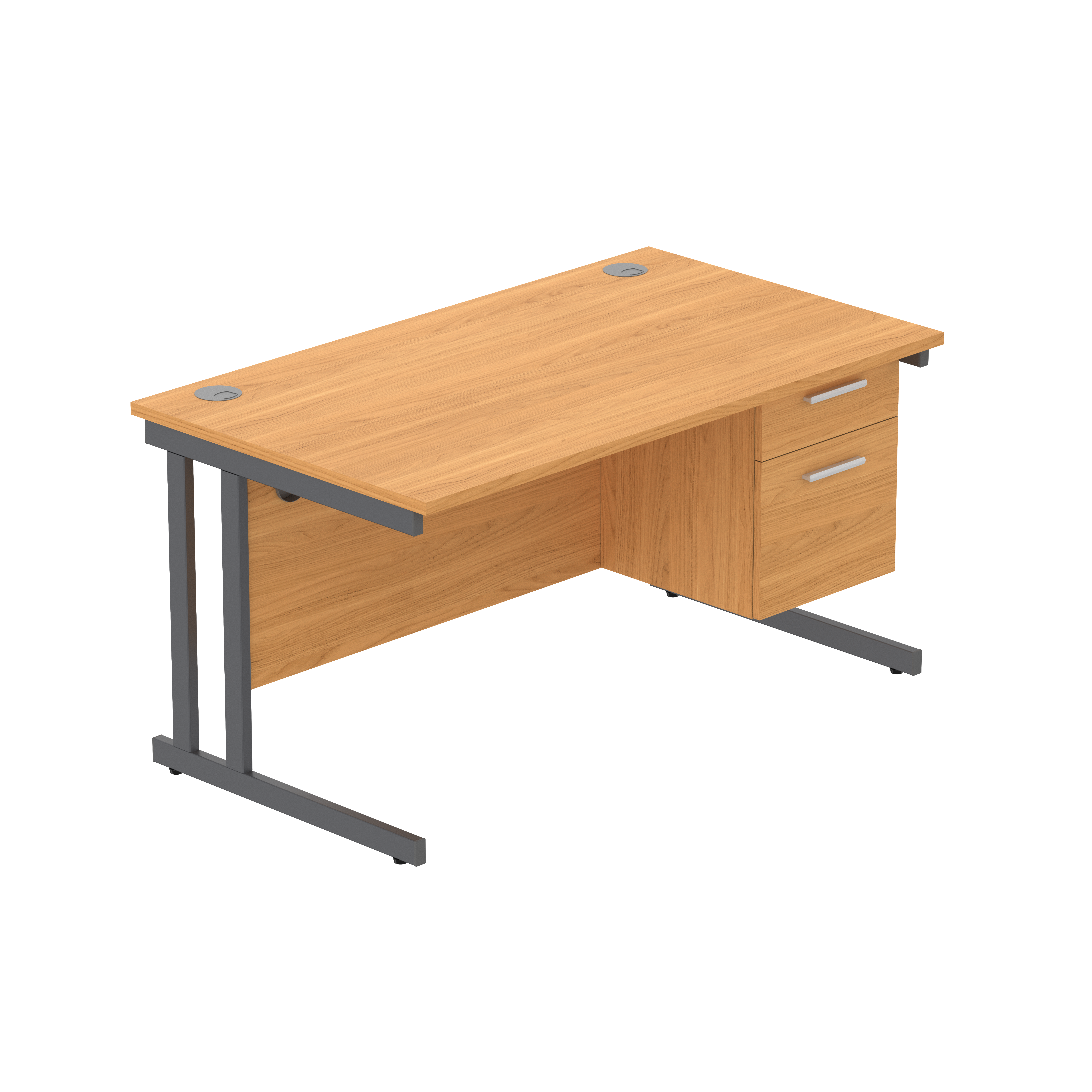 Office Rectangular Desk with Steel Double Upright Cantilever Legs + 2 Drawer Fixed Pedestal (FSC) | 1400X800 | Norwegian Beech/Graphite thumbnail 2