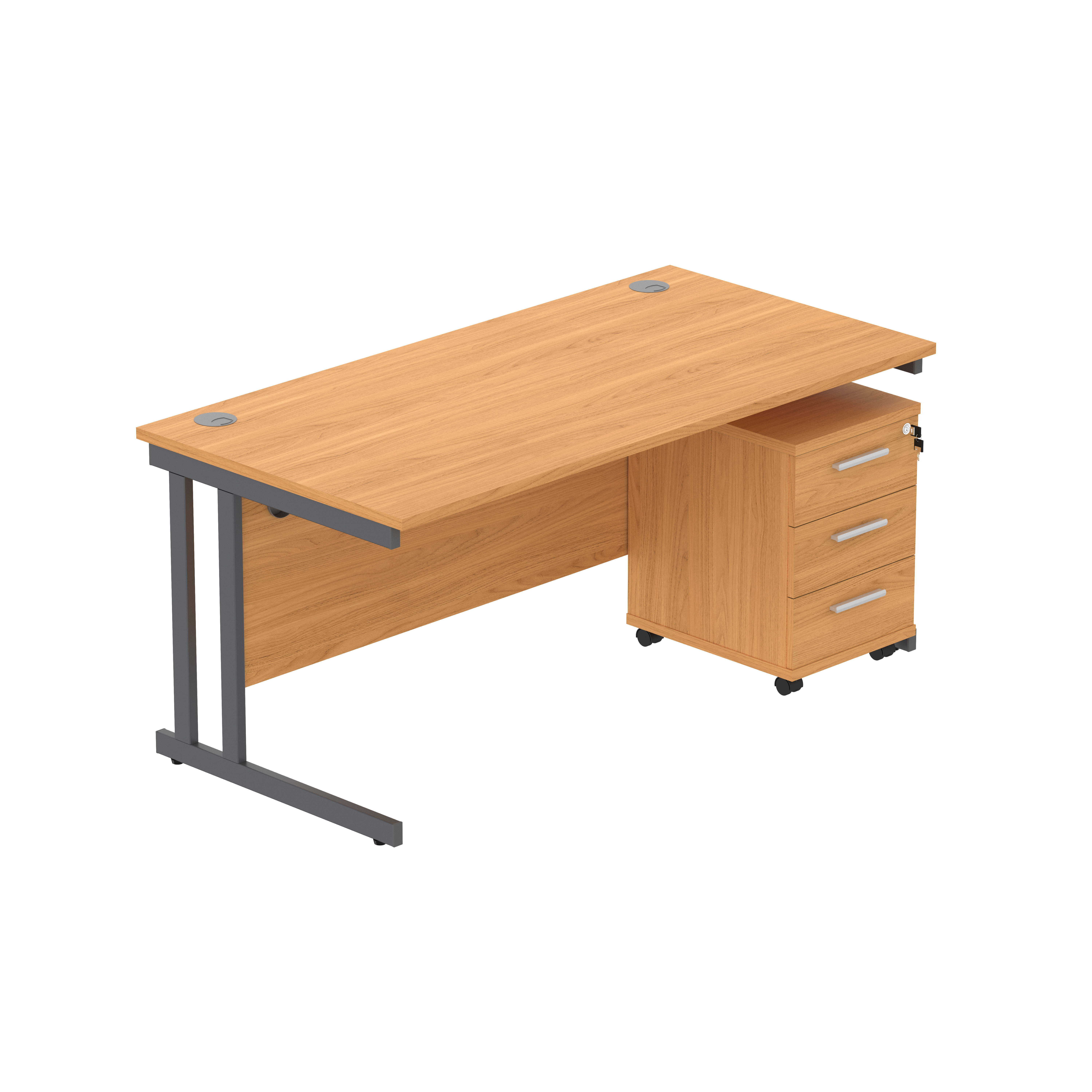 Double Upright Rectangular Desk + 3 Drawer Mobile Under Desk Pedestal (FSC) | 1600X800 | Norwegian Beech/Graphite thumbnail 2
