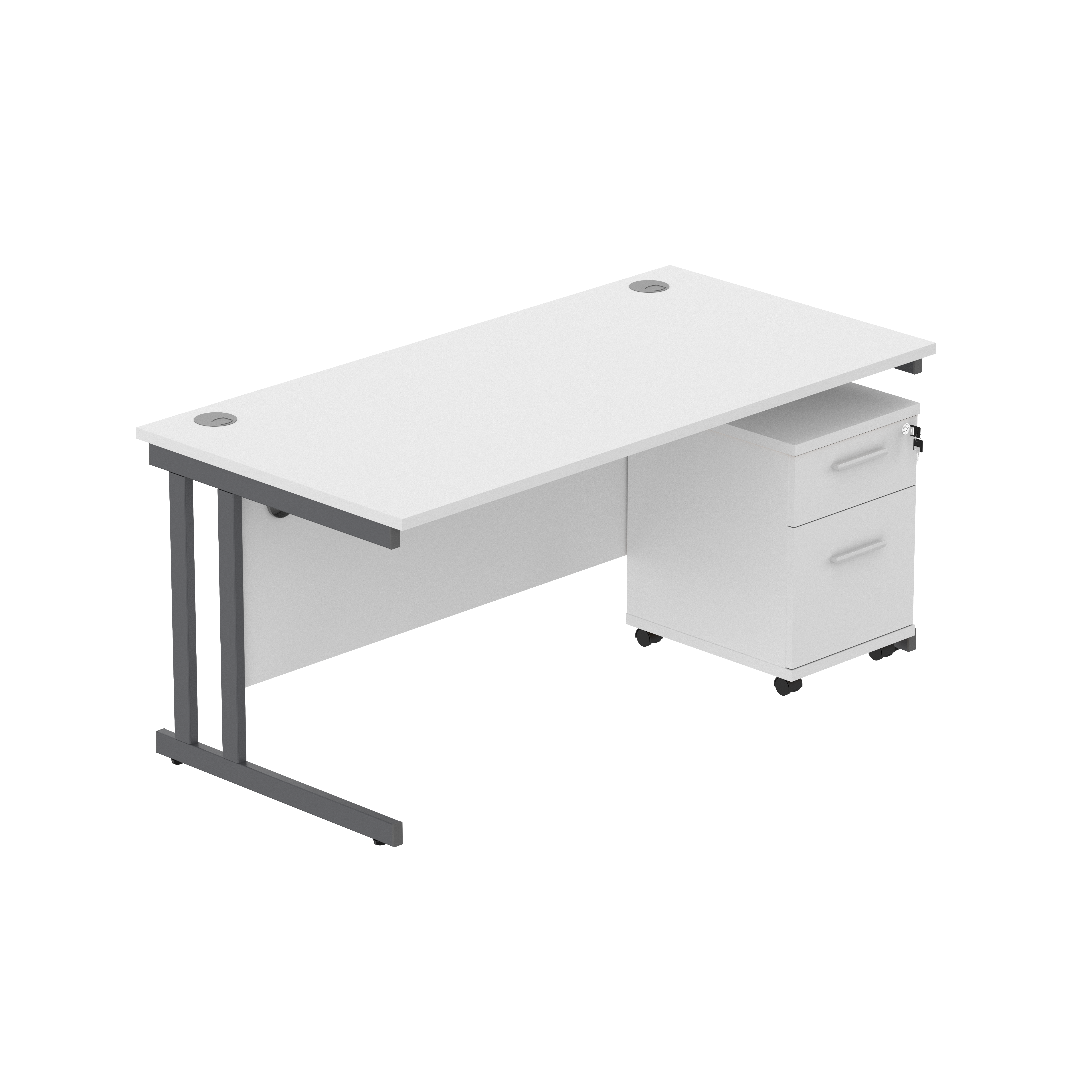 Double Upright Rectangular Desk + 2 Drawer Mobile Under Desk Pedestal (FSC) | 1600X800 | Arctic White/Graphite thumbnail 2