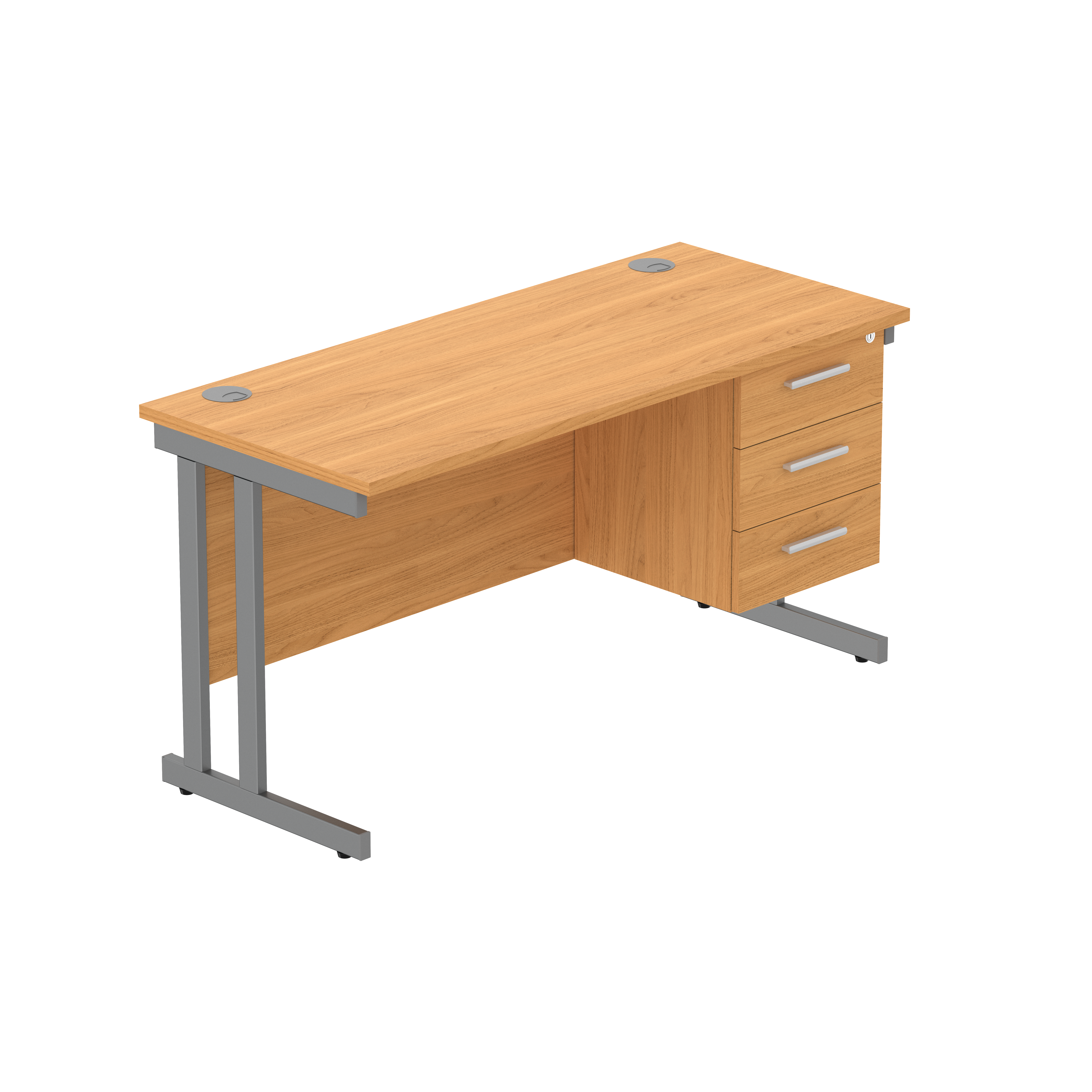 Office Rectangular Desk with Steel Double Upright Cantilever Legs + 3 Drawer Fixed Pedestal (FSC) | 1400X600 | Norwegian Beech/Graphite