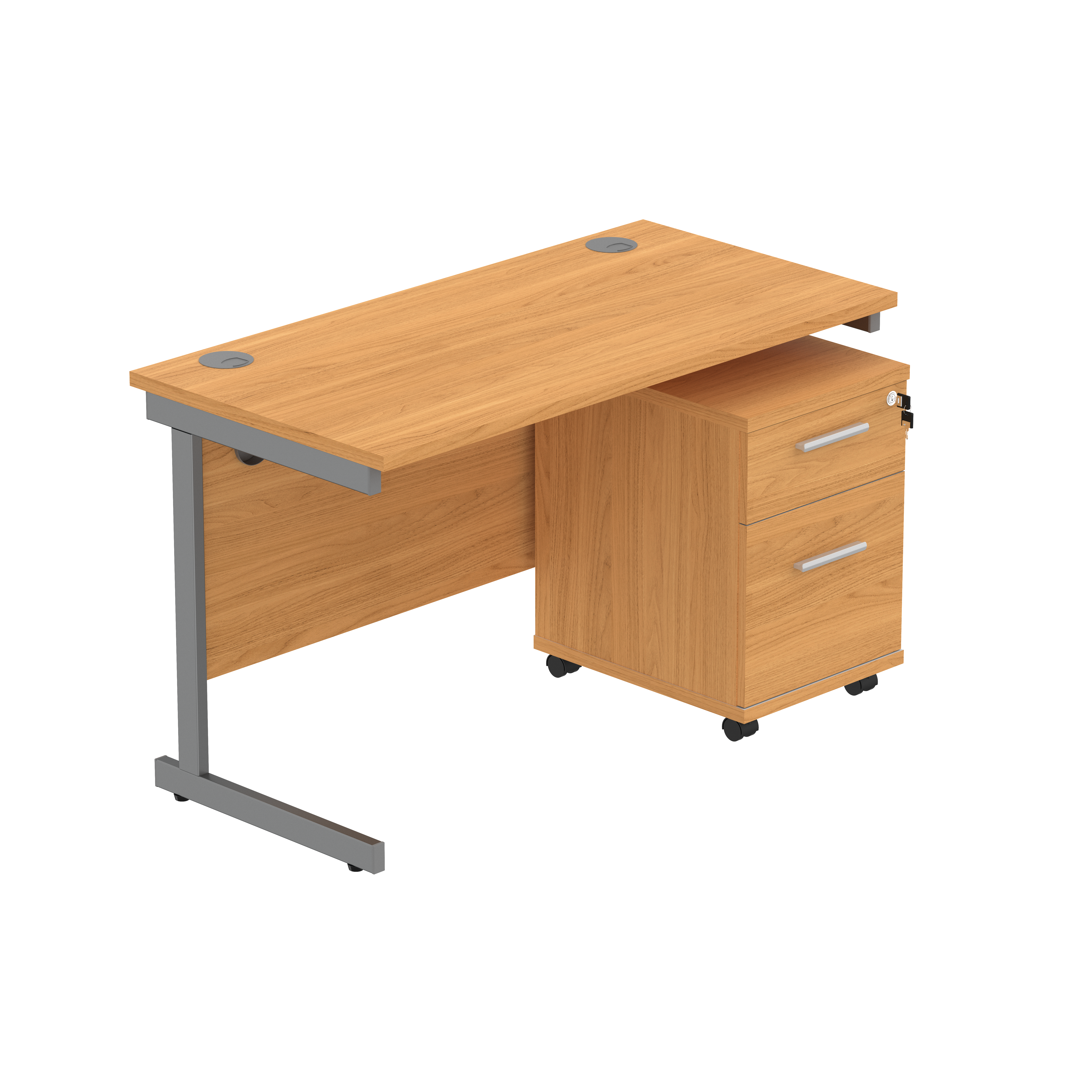 Single Upright Rectangular Desk + 2 Drawer Mobile Under Desk Pedestal (FSC) | 1200 X 600 | Norwegian Beech/Graphite