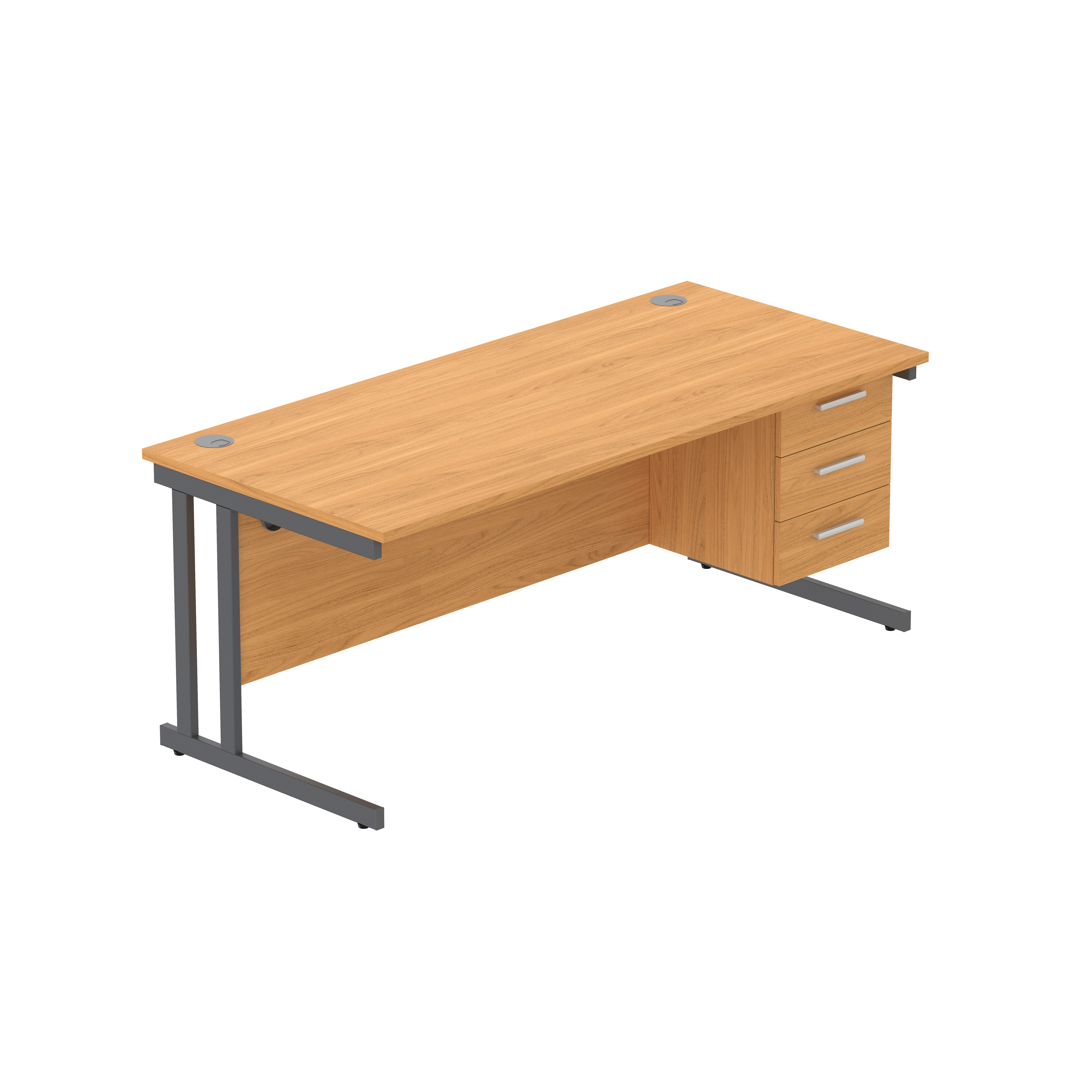 Office Rectangular Desk with Steel Double Upright Cantilever Legs + 3 Drawer Fixed Pedestal (FSC) | 1800X800 | Norwegian Beech/Graphite thumbnail 2
