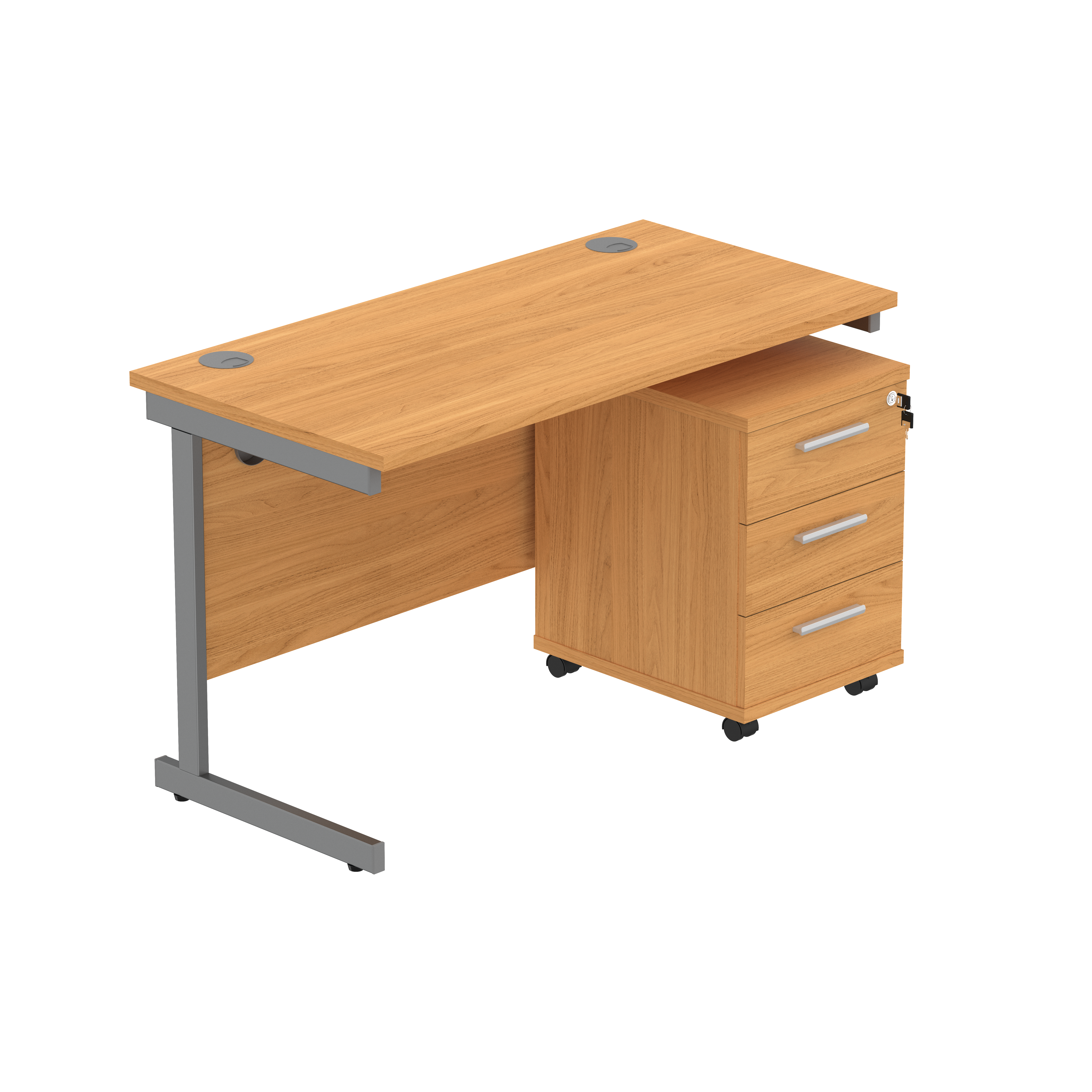 Single Upright Rectangular Desk + 3 Drawer Mobile Under Desk Pedestal (FSC) | 1200 X 600 | Norwegian Beech/Graphite