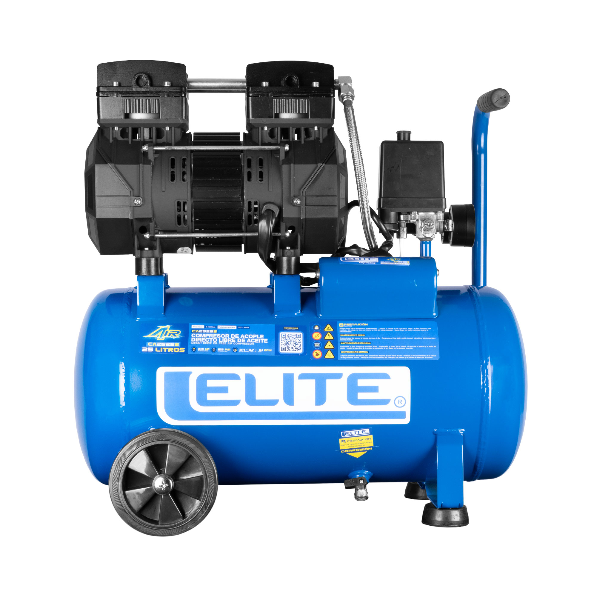 Compresor de acople directo libre de aceite 25 Lts  2.5 Hp, 125 PSI, 6,1 CFM, 110V-60Hz