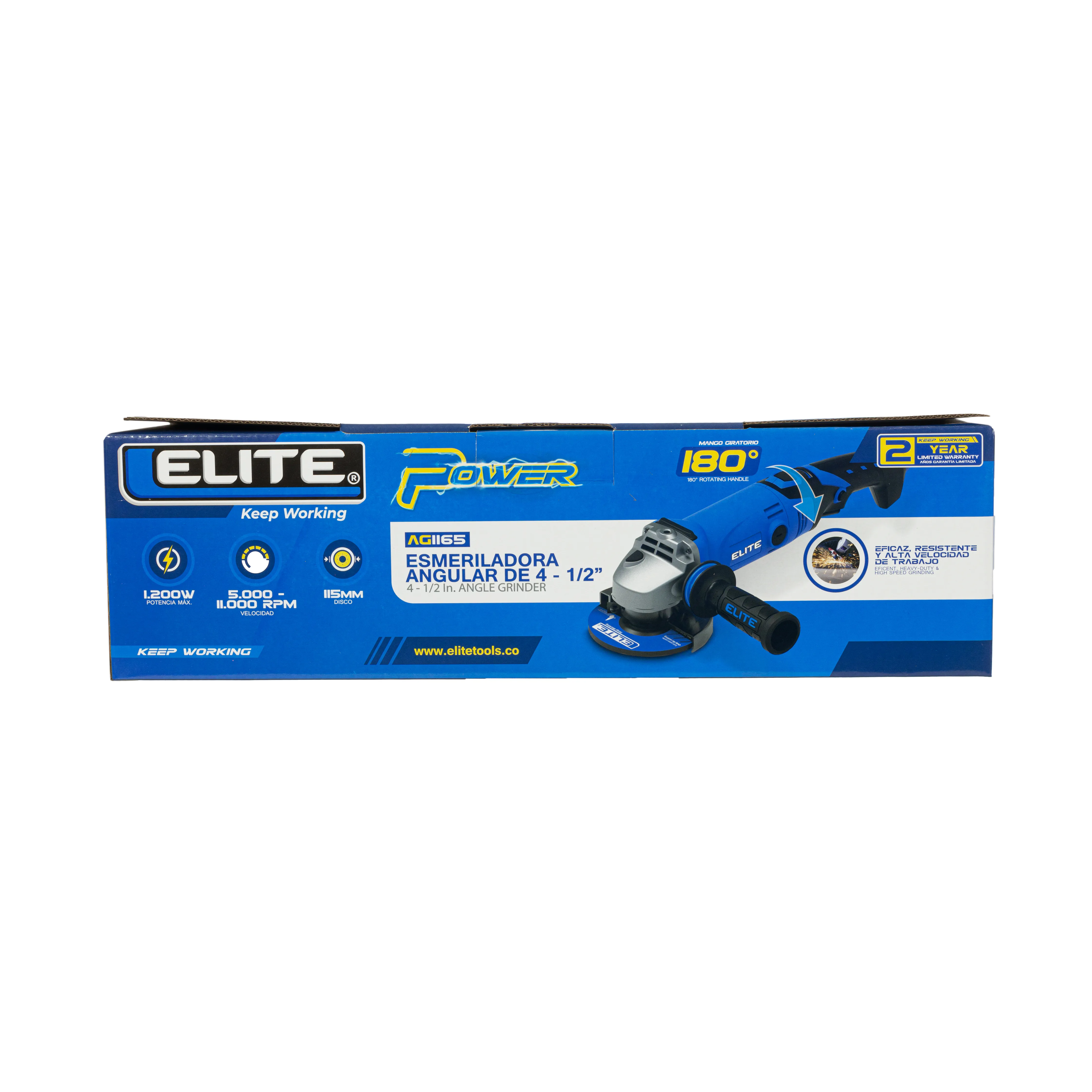 Esmeriladora angular eléctrica 4. 1/2" 1.200W 11.000 RPM ELITE