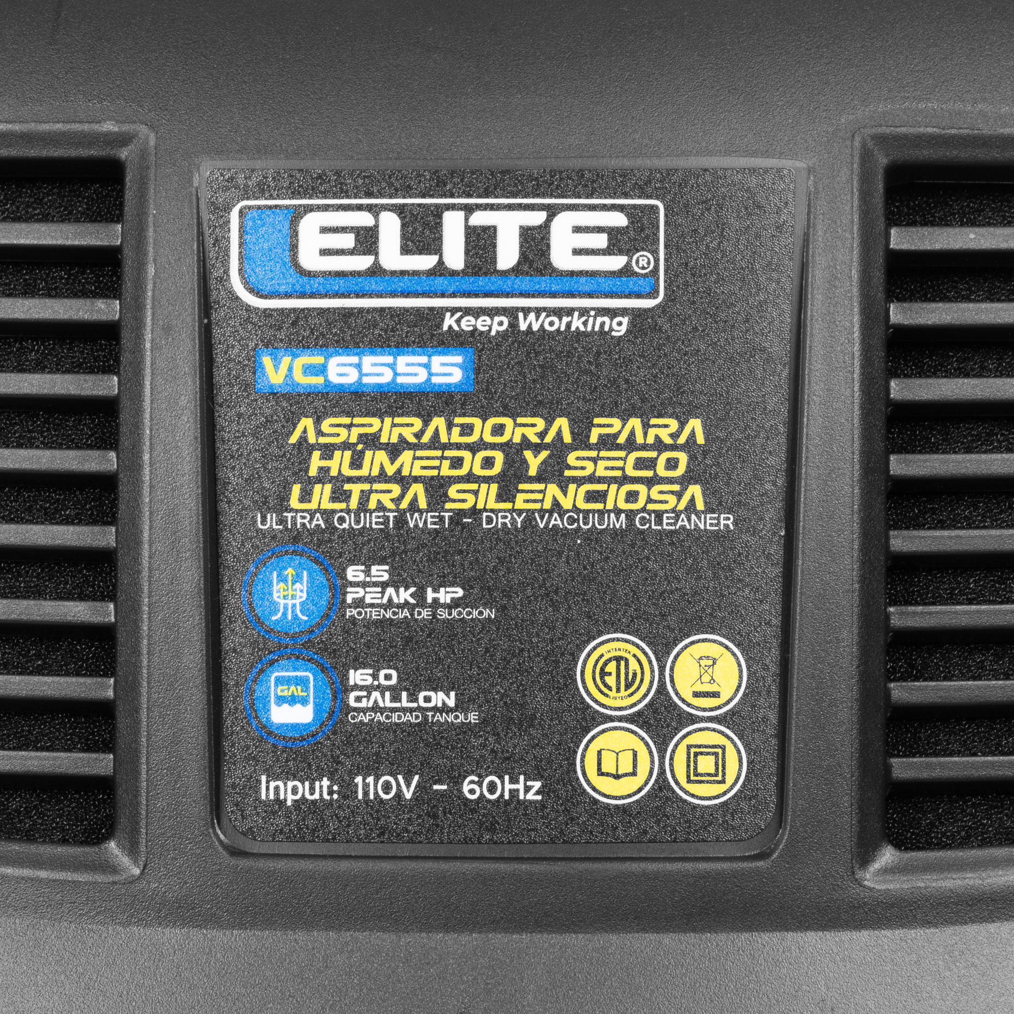 Aspiradora Utra silencionsa Seco y Humedo 16 Gl - 6.5 HP- 105 CFM