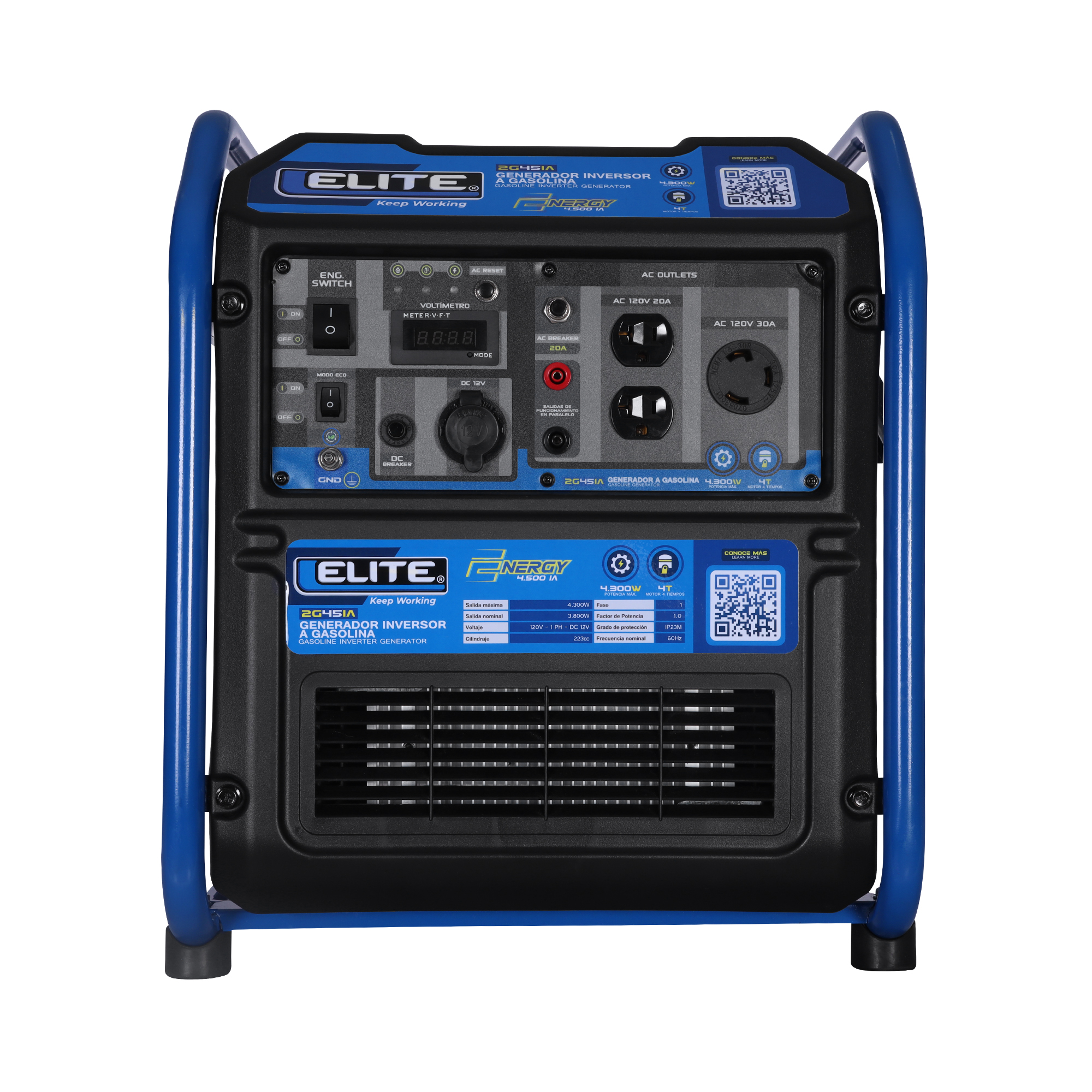 Generador Inverter a Gasolina 4,3 Kw . 110 V - 60 Hz, Arranque Manual