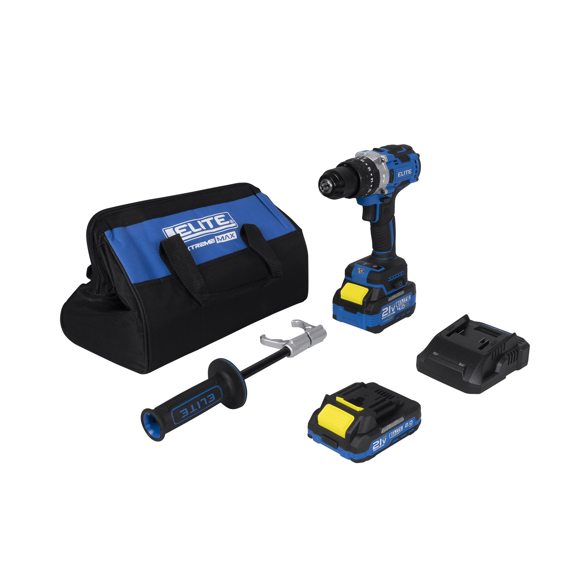 Taladro percutor inalambrico brushless 21V + 1 bateria 2 amp + 1 bateria 4 amp + cargador