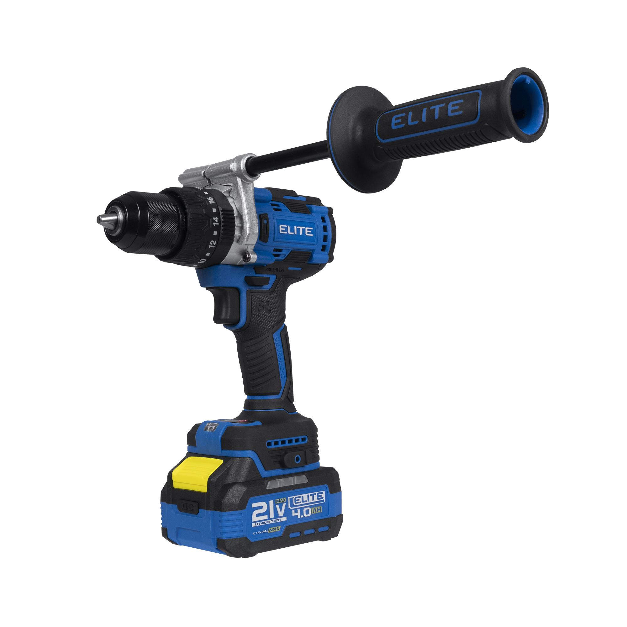 Taladro percutor inalambrico brushless 21V + 1 bateria 2 amp + 1 bateria 4 amp + cargador