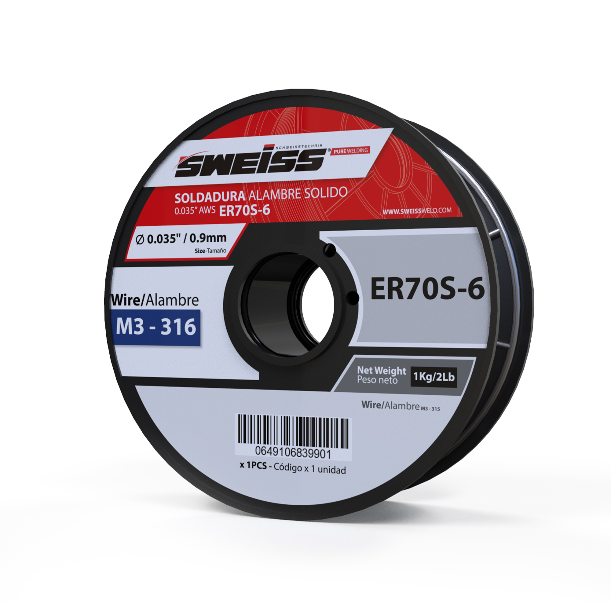 Rollo soldadura MIG alambre acero al carbon 0.035'  0.9mm AWS ER70S-6 (2 Lb)