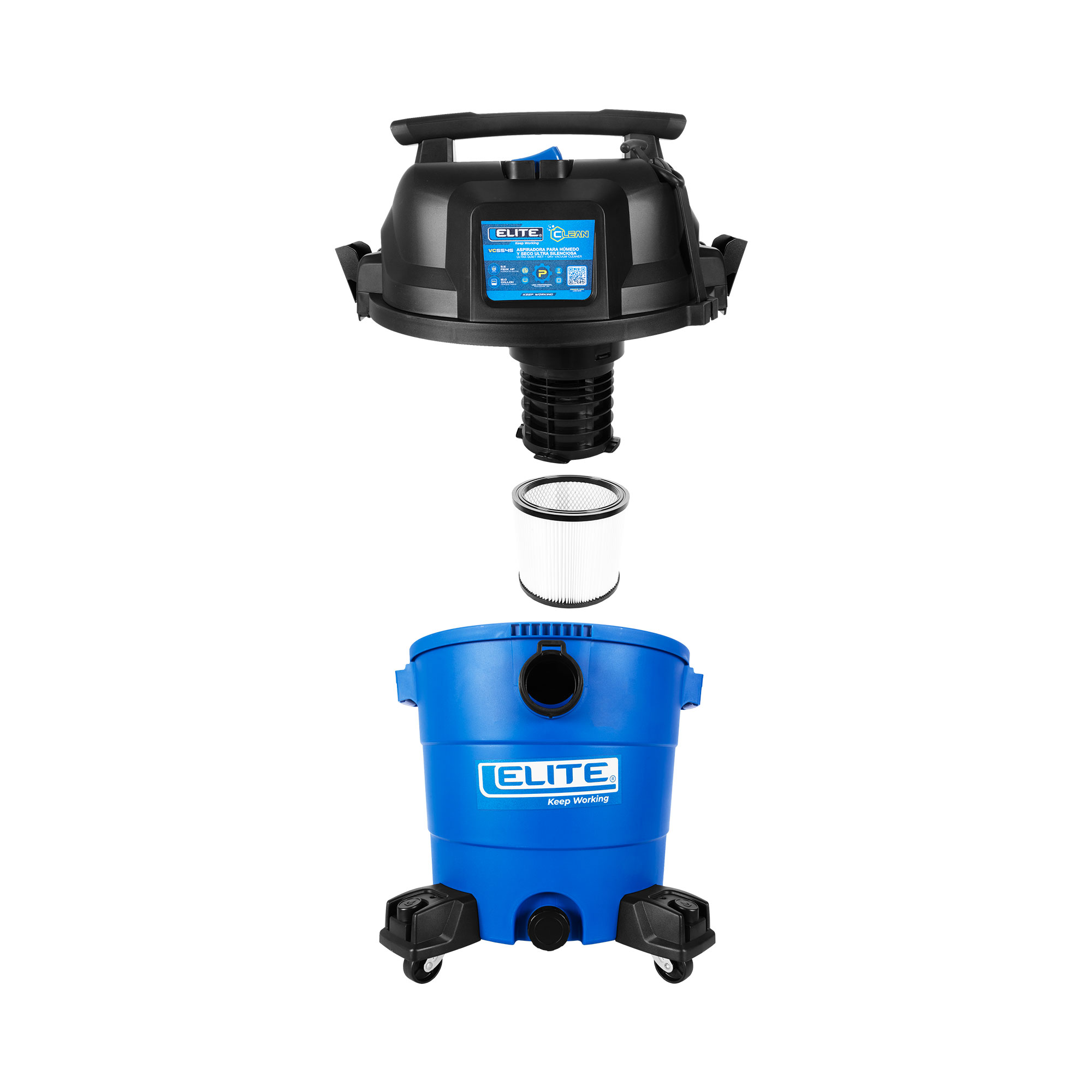 Aspiradora Utra silencionsa Seco y Humedo 12 Gl - 5.5 HP- 100 CFM