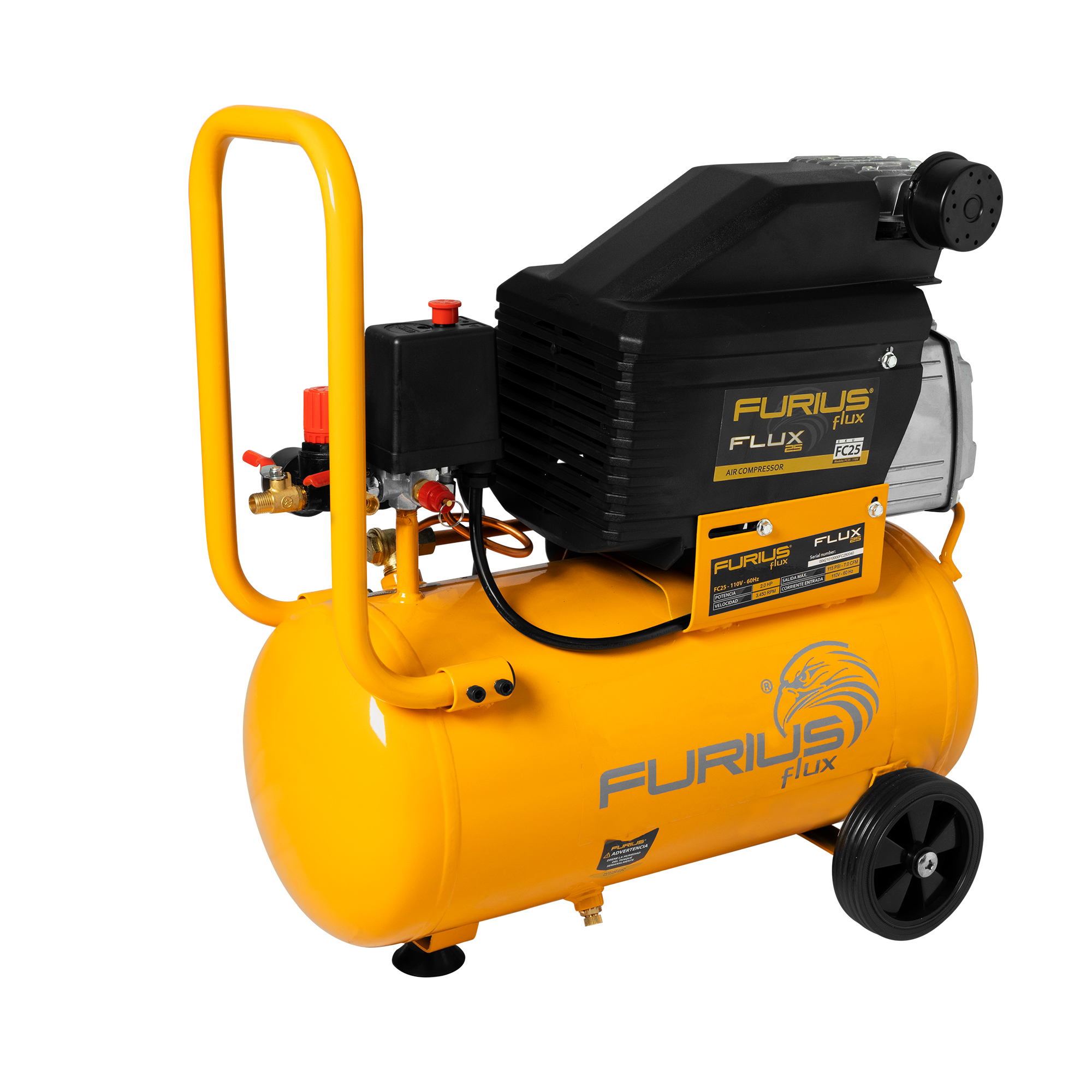 Compresor de aire 25 Litros 115 psi  . FLUX AIR 25
