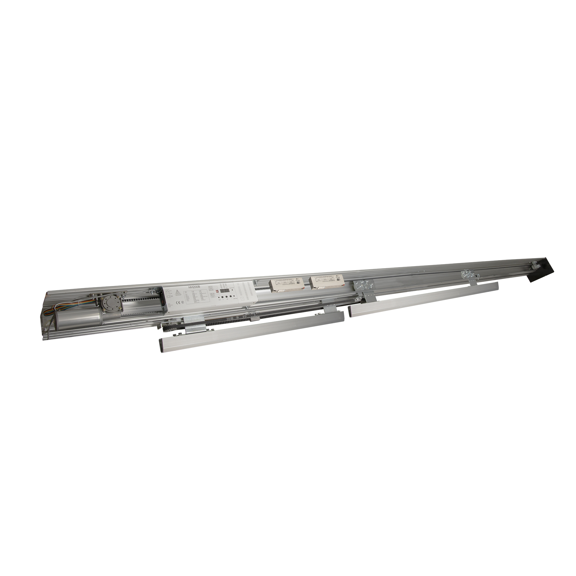 Sistema de apertura para puertas peatonales automáticas deslizantes telescópicas de alto tráfico. Ancho de 4 metros, cuatro hojas de 120Kg cada una. AVANTI4000Z