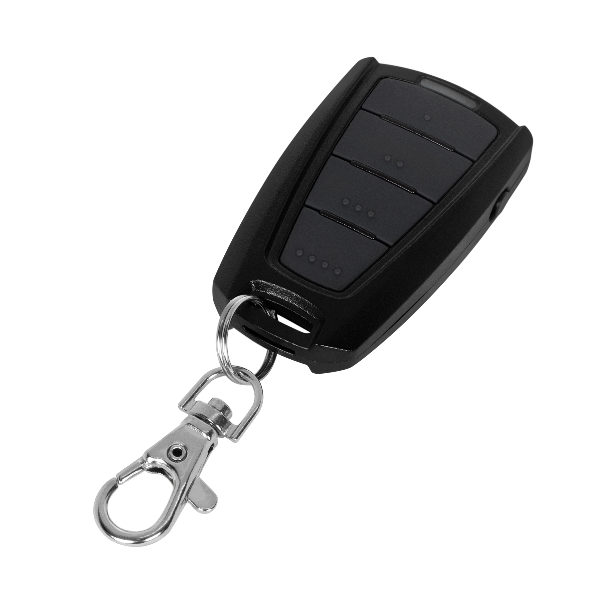 Control remoto de 433MHz y 4 canales compatible con todos los motores Accessmatic. Incluye soporte de visera para el carro e interruptor de encendido. ALP4