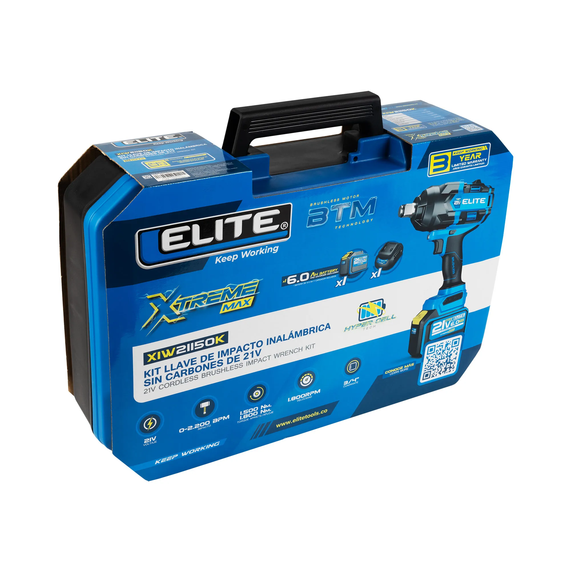 Llave de impacto inalámbrica 21VXIW21150K brushless cuadrante 3/4"