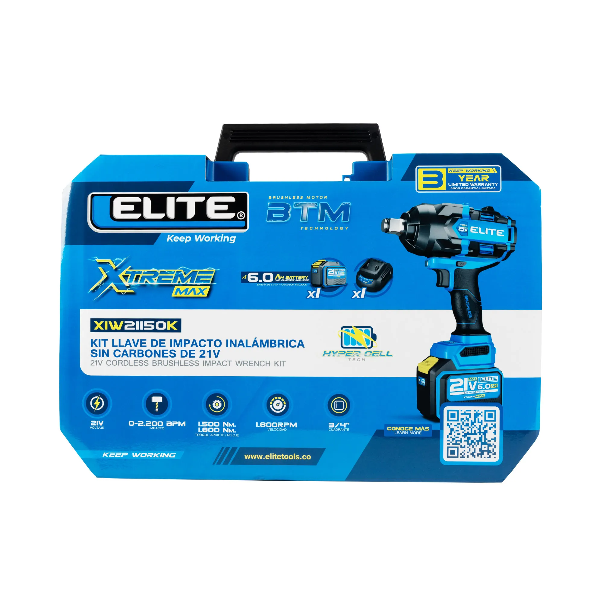 Llave de impacto inalámbrica 21VXIW21150K brushless cuadrante 3/4"