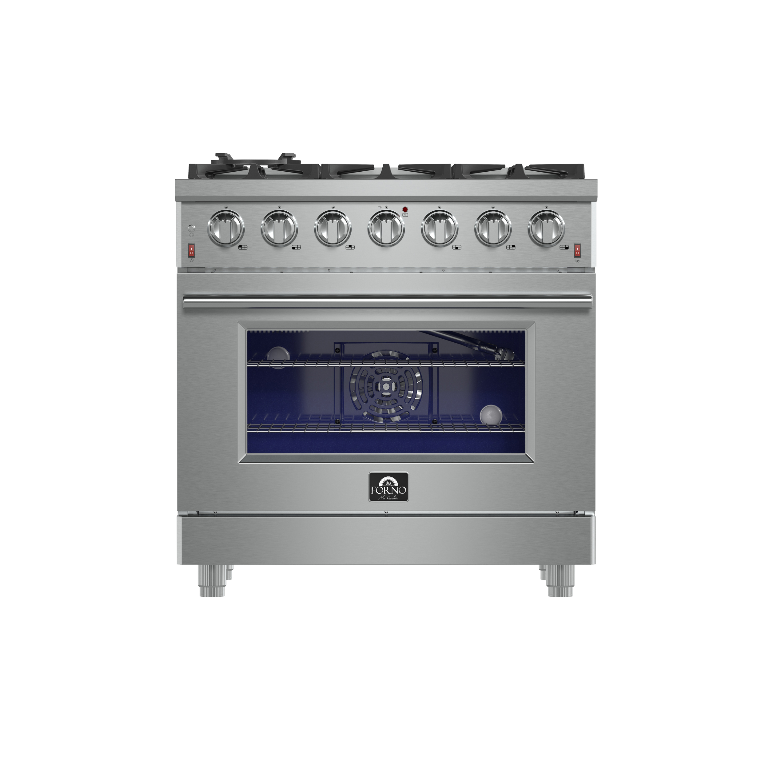 Forno Massimo 36-inch Gas Range Stainless Steel, 6 burners, 83,000 BTU, 5.36 cu. ft., Air Fryer, Griddle