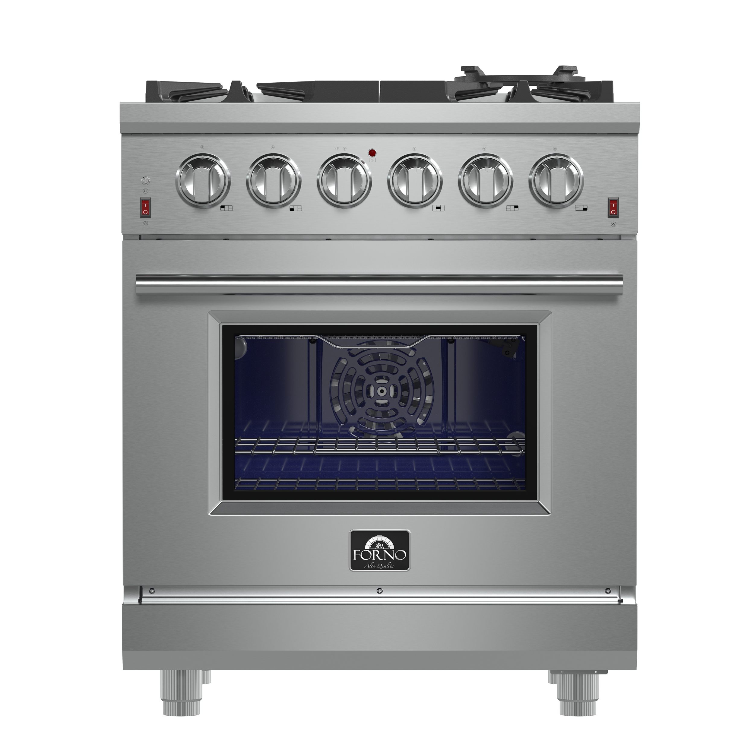 Forno Massimo 30-inch Gas Range Stainless Steel, 5 burners, 68,000 BTU, 4.32 cu. ft., Air Fryer, Griddle
