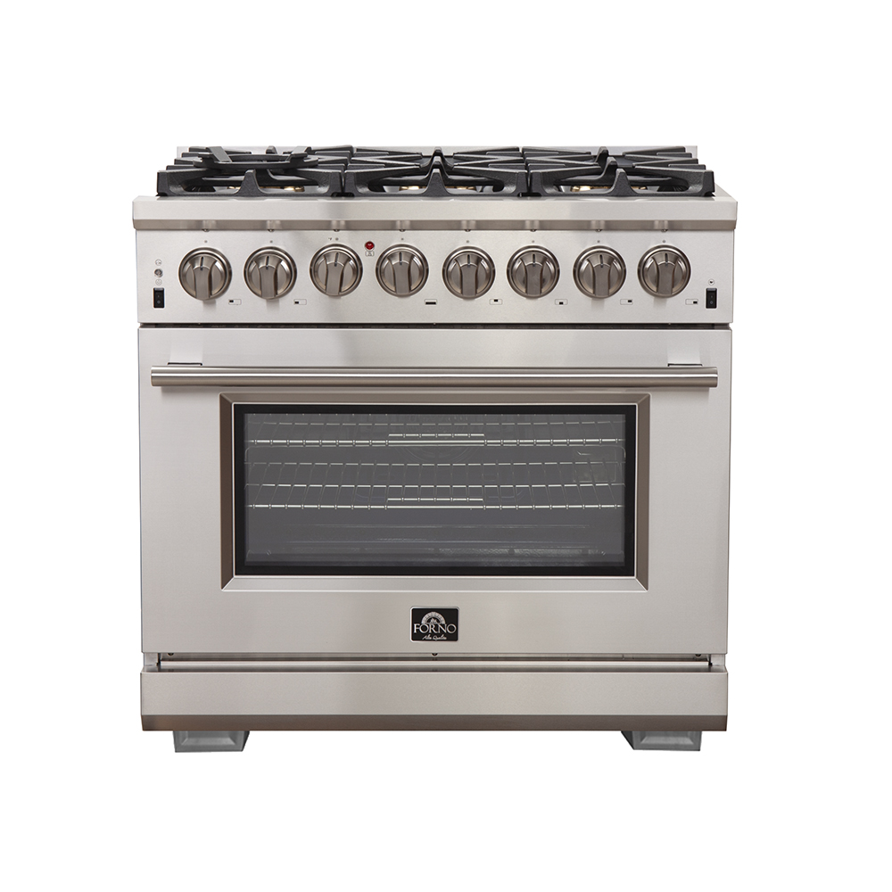 Forno Capriasca 36-inch Dual Fuel Range Stainless Steel, 6 Burners, 5.36 cu.ft. True Convection Oven