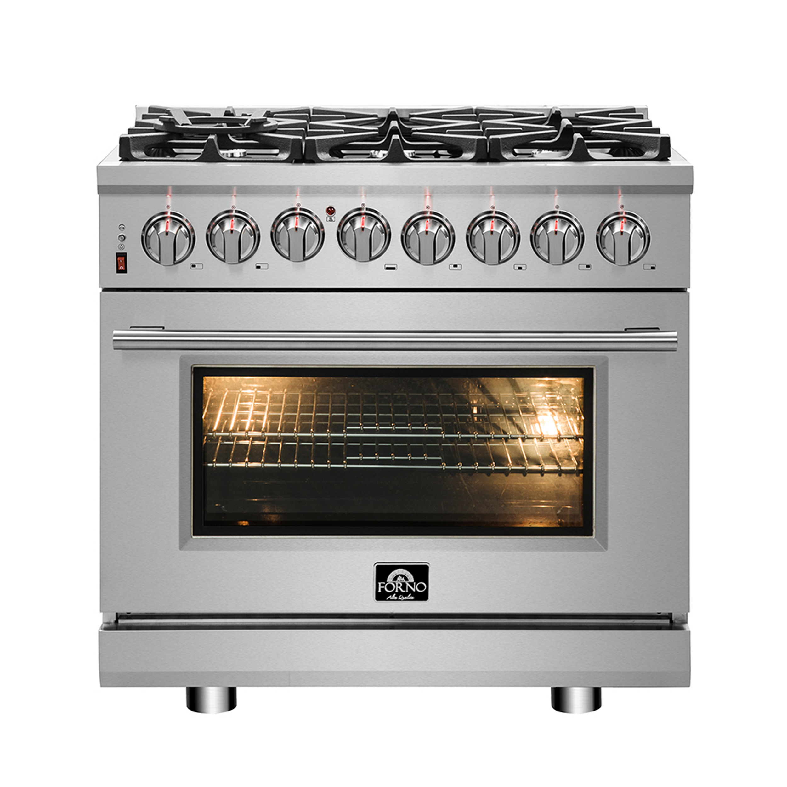 Forno Massimo 36-inch Dual Fuel Range, 6 Burners, 5.36 cu.ft. True Convection Oven, Air Fryer & Griddle