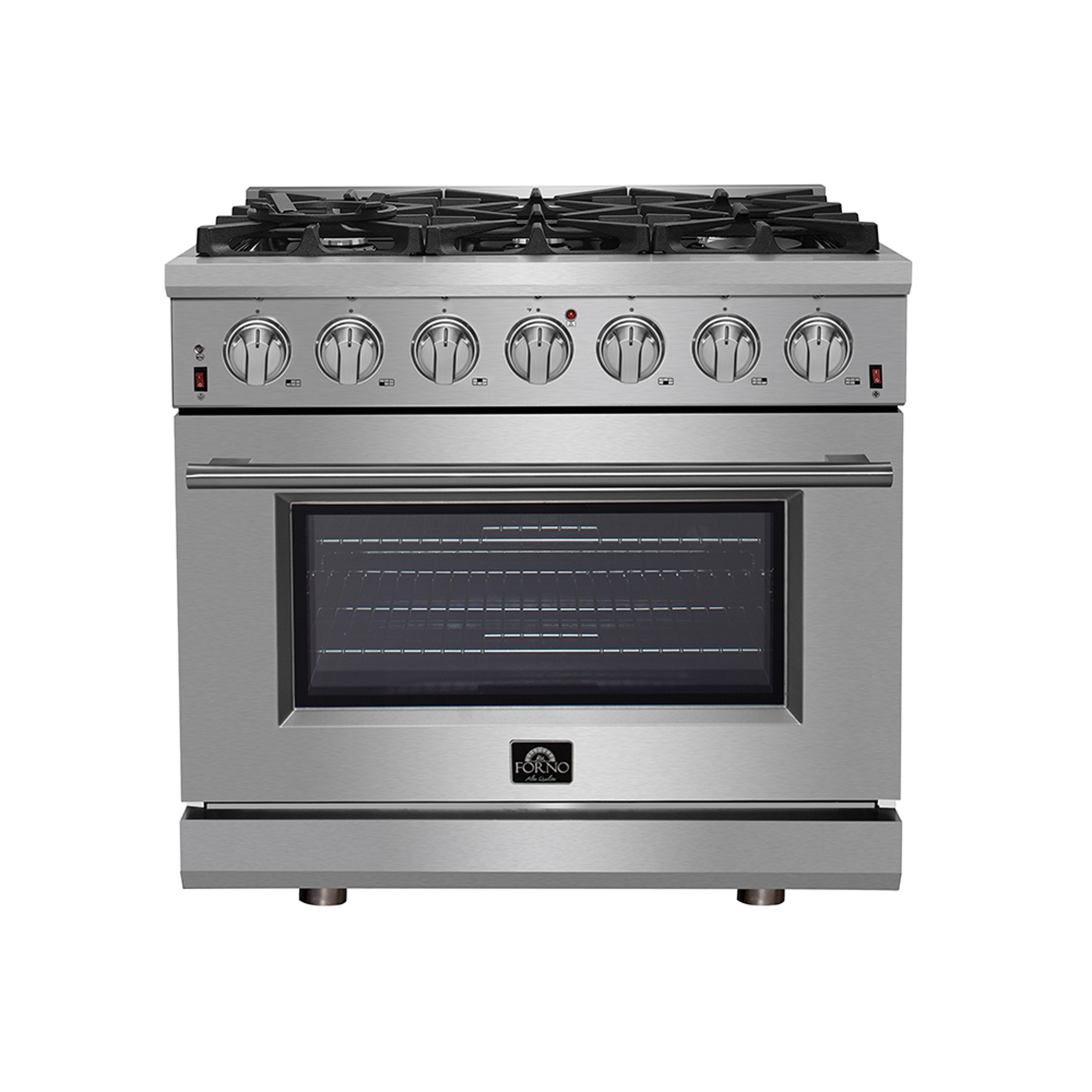 Model: FFSGS6239-36 | Forno Massimo 36-inch Gas Range Stainless Steel, 6 burners, 83,000 BTU, 5.36 cu. ft., Air Fryer, Griddle