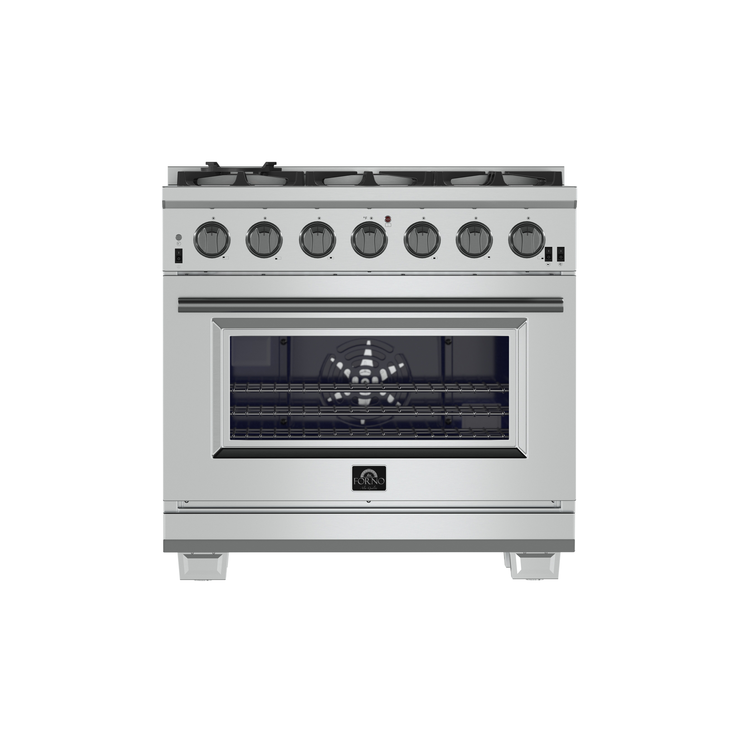 Forno Capriasca 36-inch Gas Range Stainless Steel, 6 Brass Burners 120,000 BTU, 5.36 cu.ft. Oven