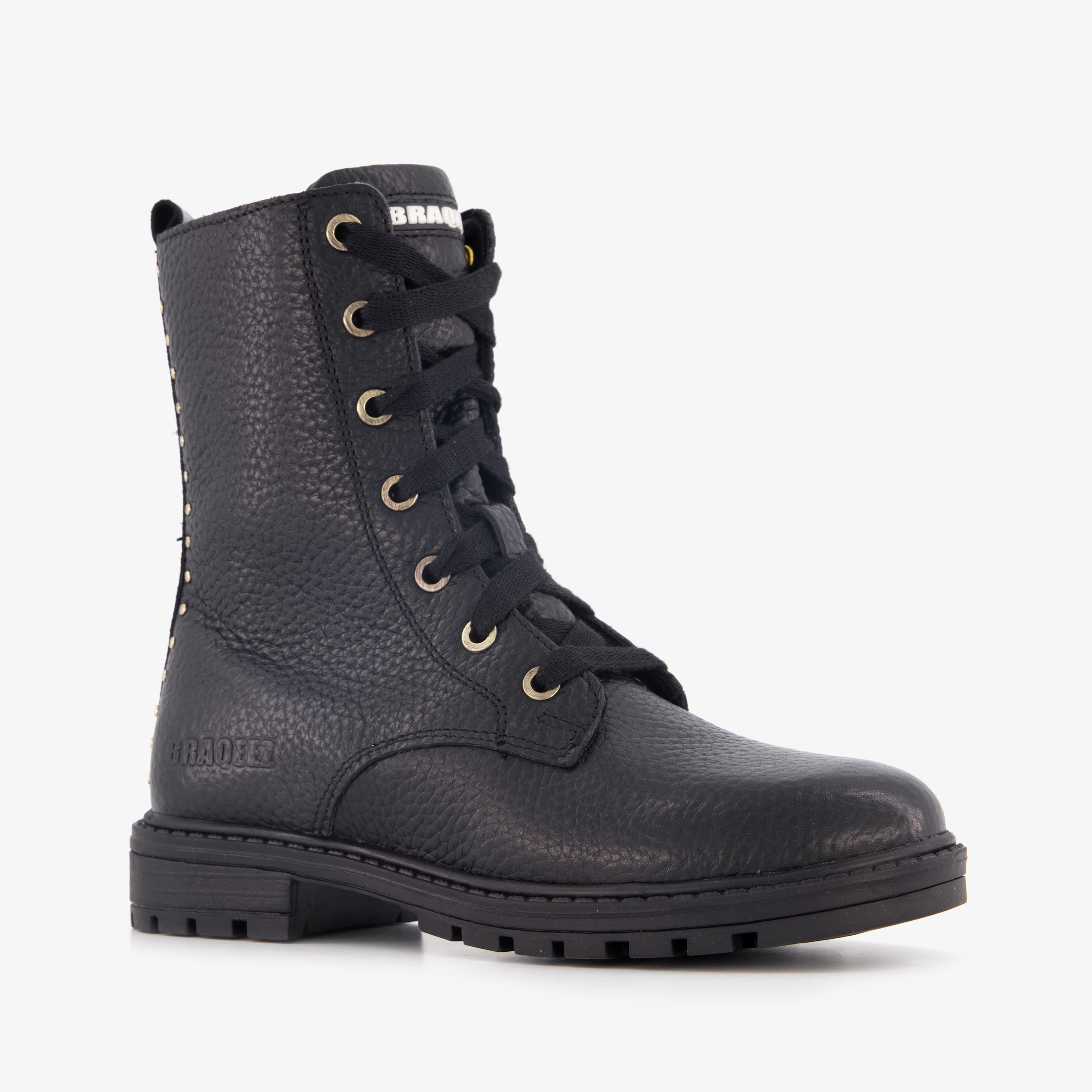 Braqeez leren meisjes veterboots zwart