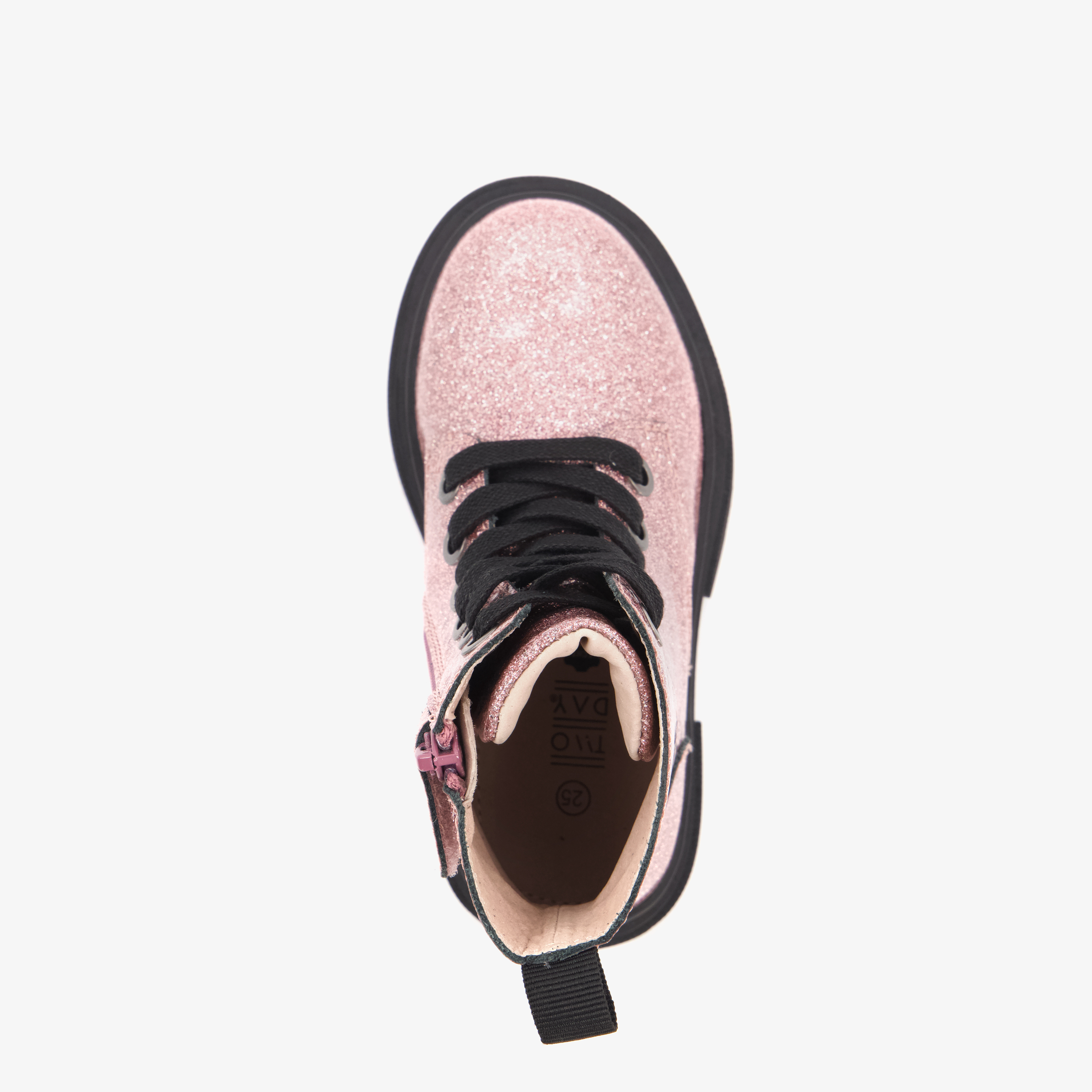 Stap leren meisjes veterboots roze zwart – foto 4