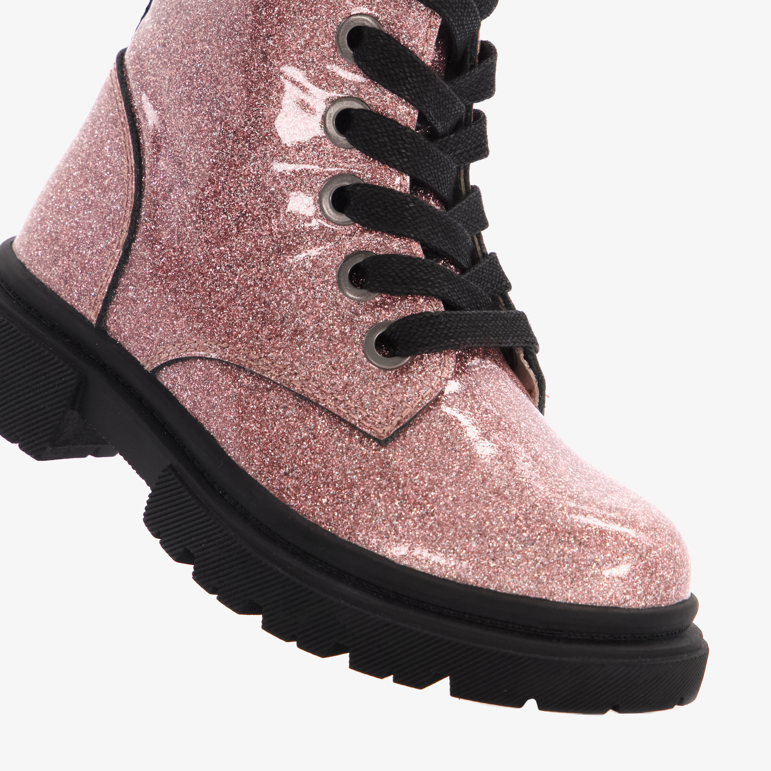 Stap leren meisjes veterboots roze zwart – foto 5