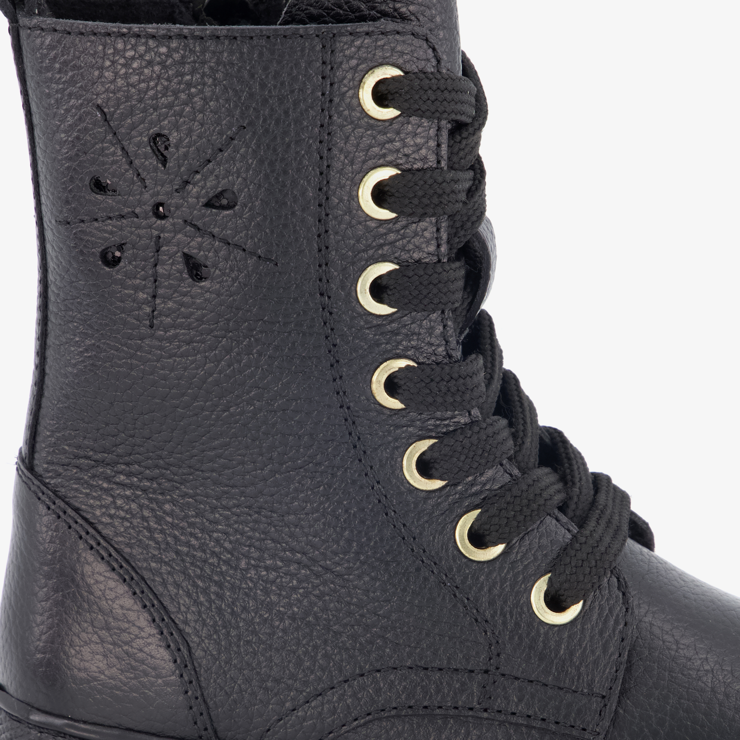 Groot leren meisjes veterboots zwart – foto 5