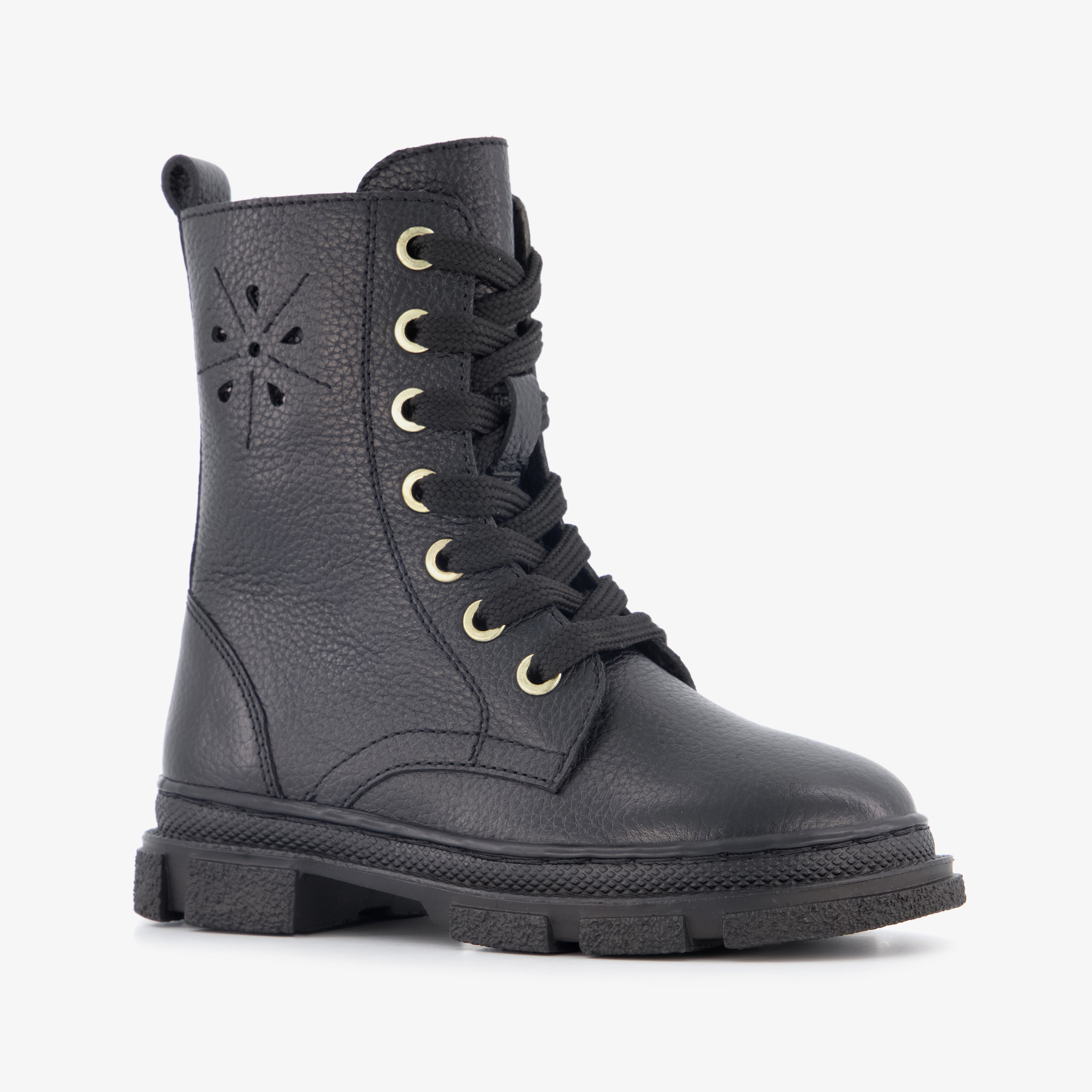 Groot leren meisjes veterboots zwart