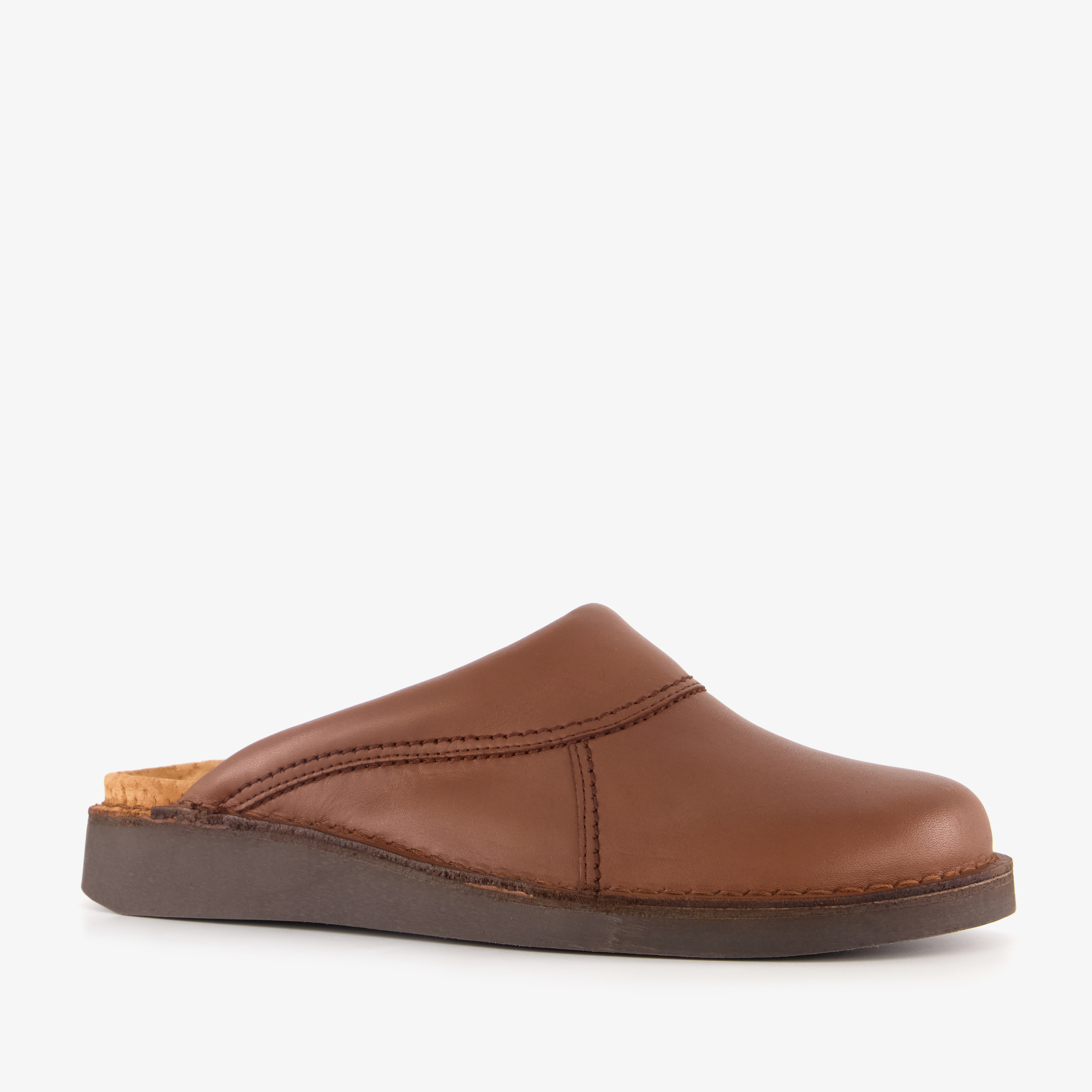 Natuform leren dames instap pantoffels bruin muilen