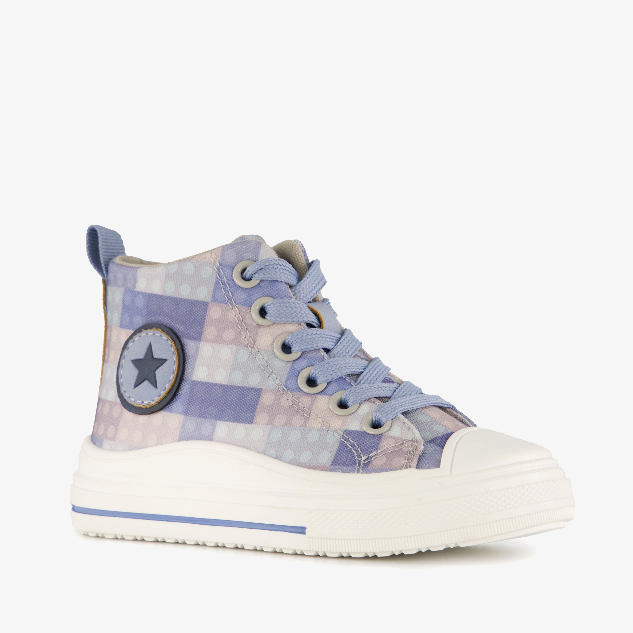 Blue Box hoge kinder sneakers met ruitprint blauw