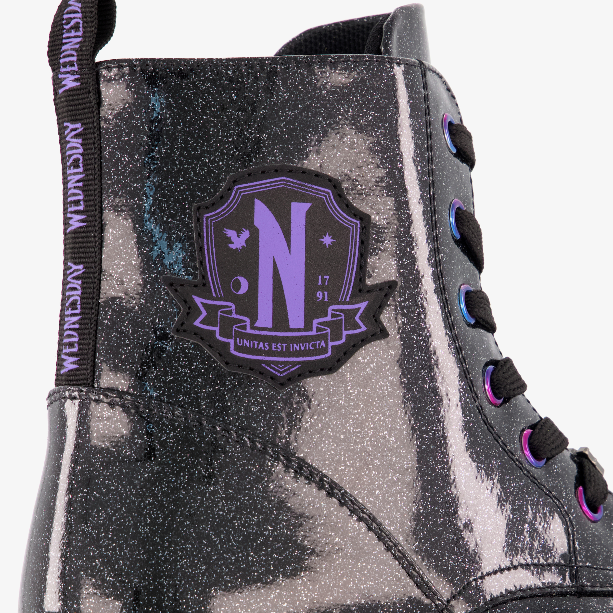 Wednesday meisjes veterboots met glitters zwart – foto 5