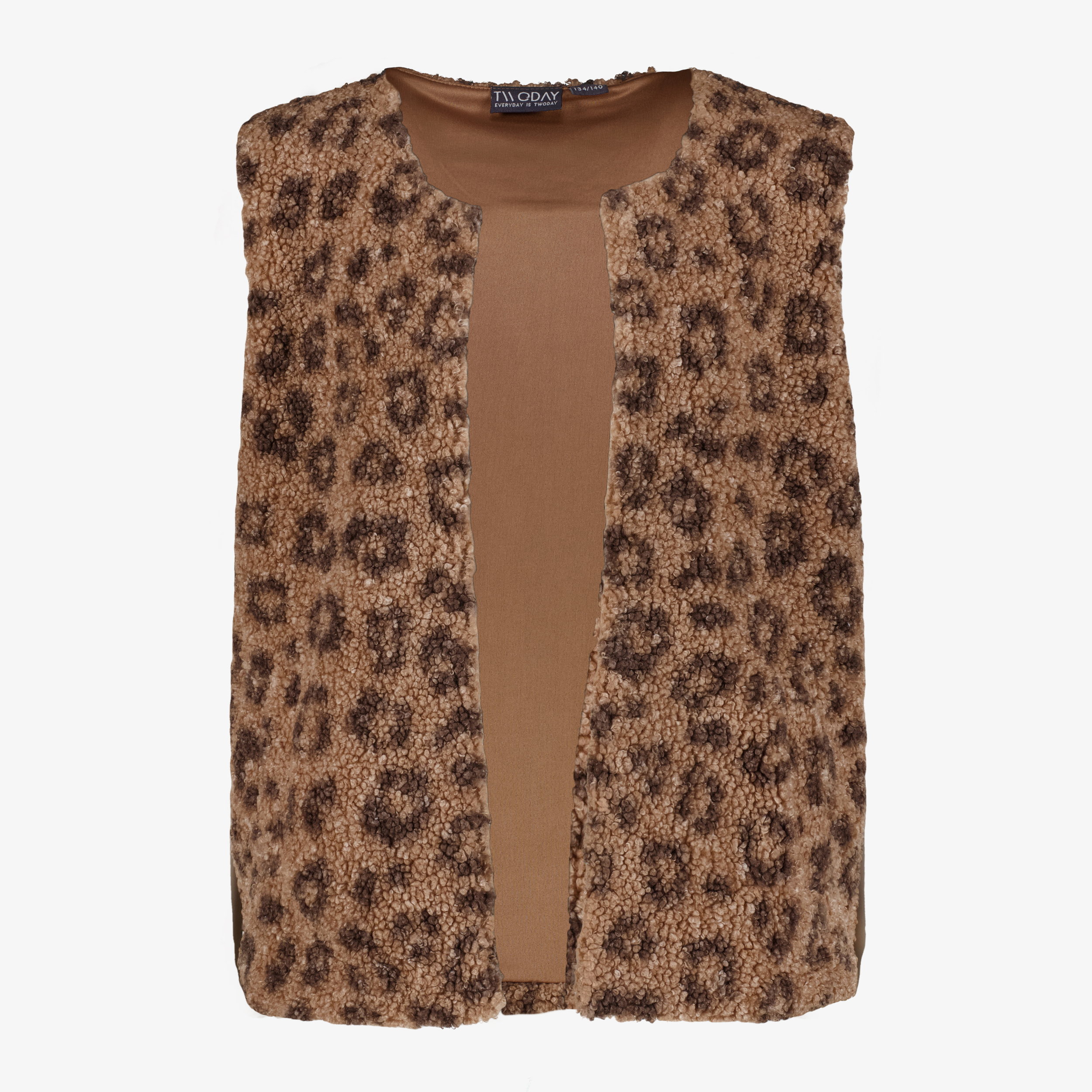 TwoDay meisjes teddy gilet met panterprint bruin
