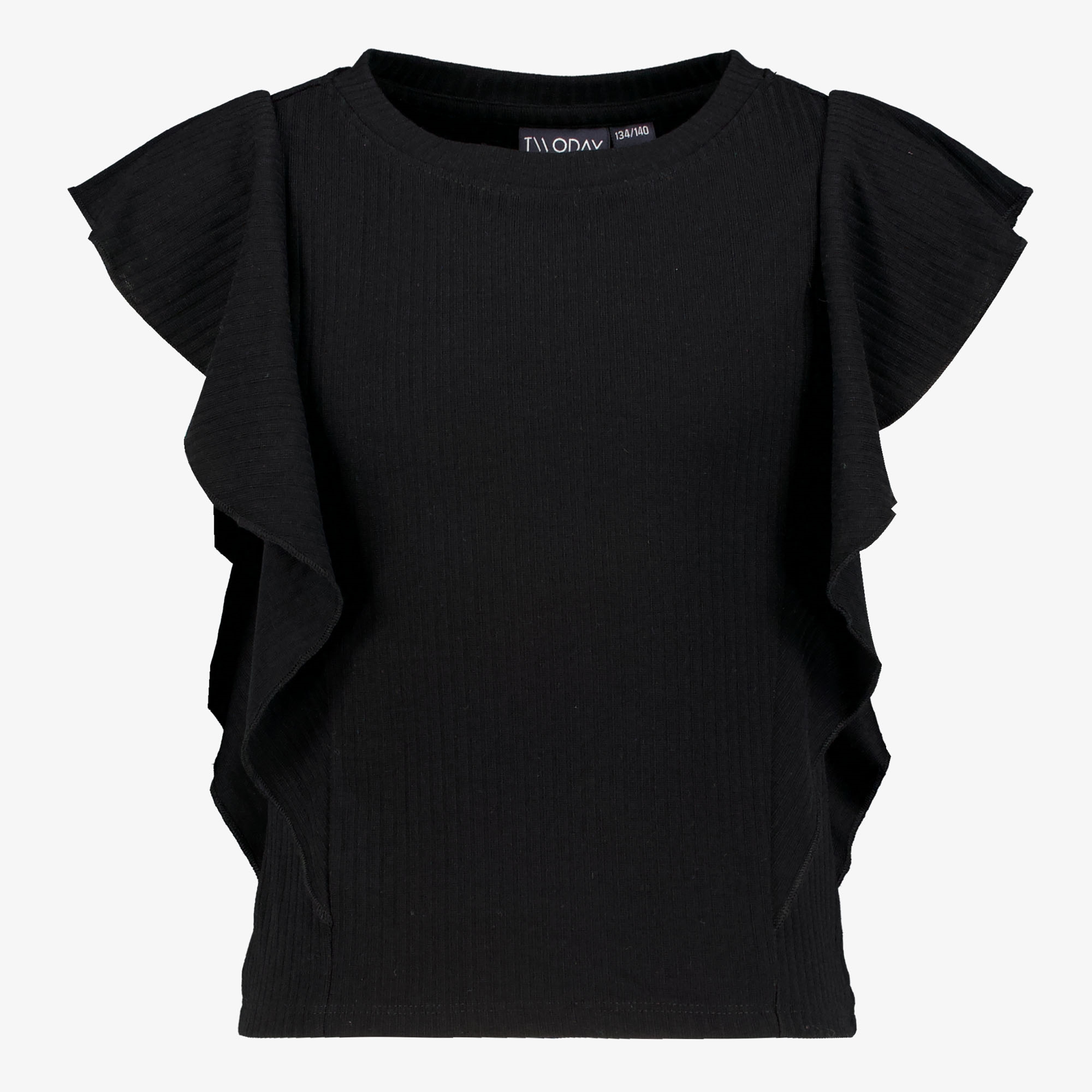 TwoDay meisjes rib T-shirt met ruches zwart
