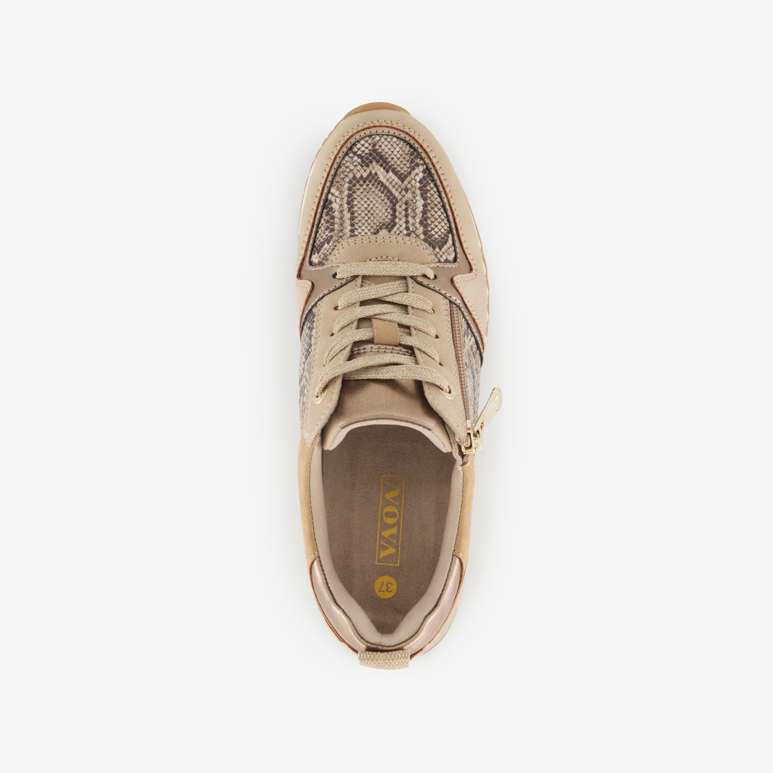 Nova dames sneakers met slangenprint beige goud – foto 4