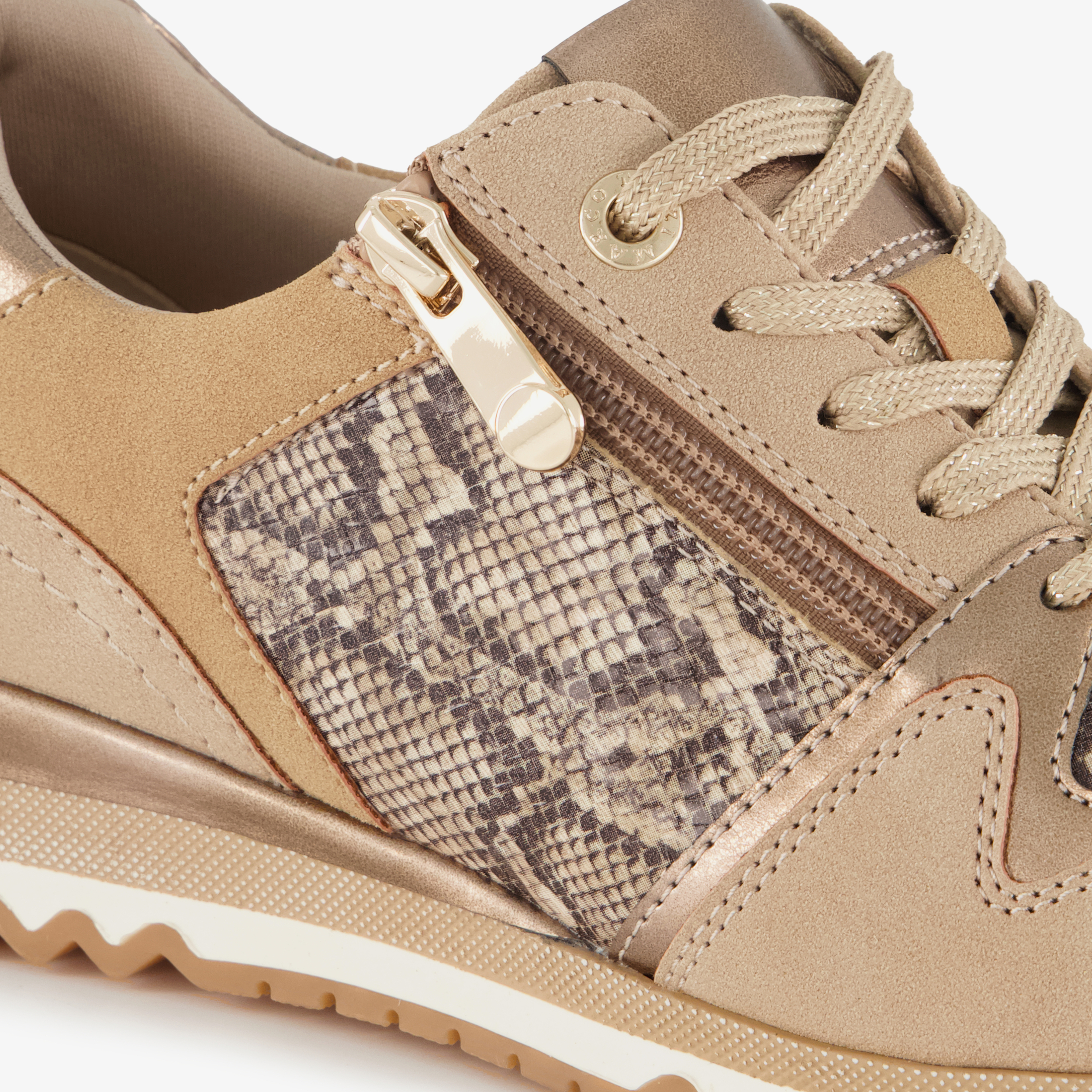 Nova dames sneakers met slangenprint beige goud – foto 5
